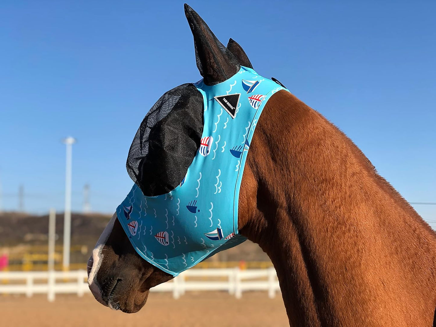 Horse Fly Mask Super Comfort Horse Fly Mask Elasticity Fly Mask with Ears We Only Make Products That Horses Like… (Sky Blue, M)