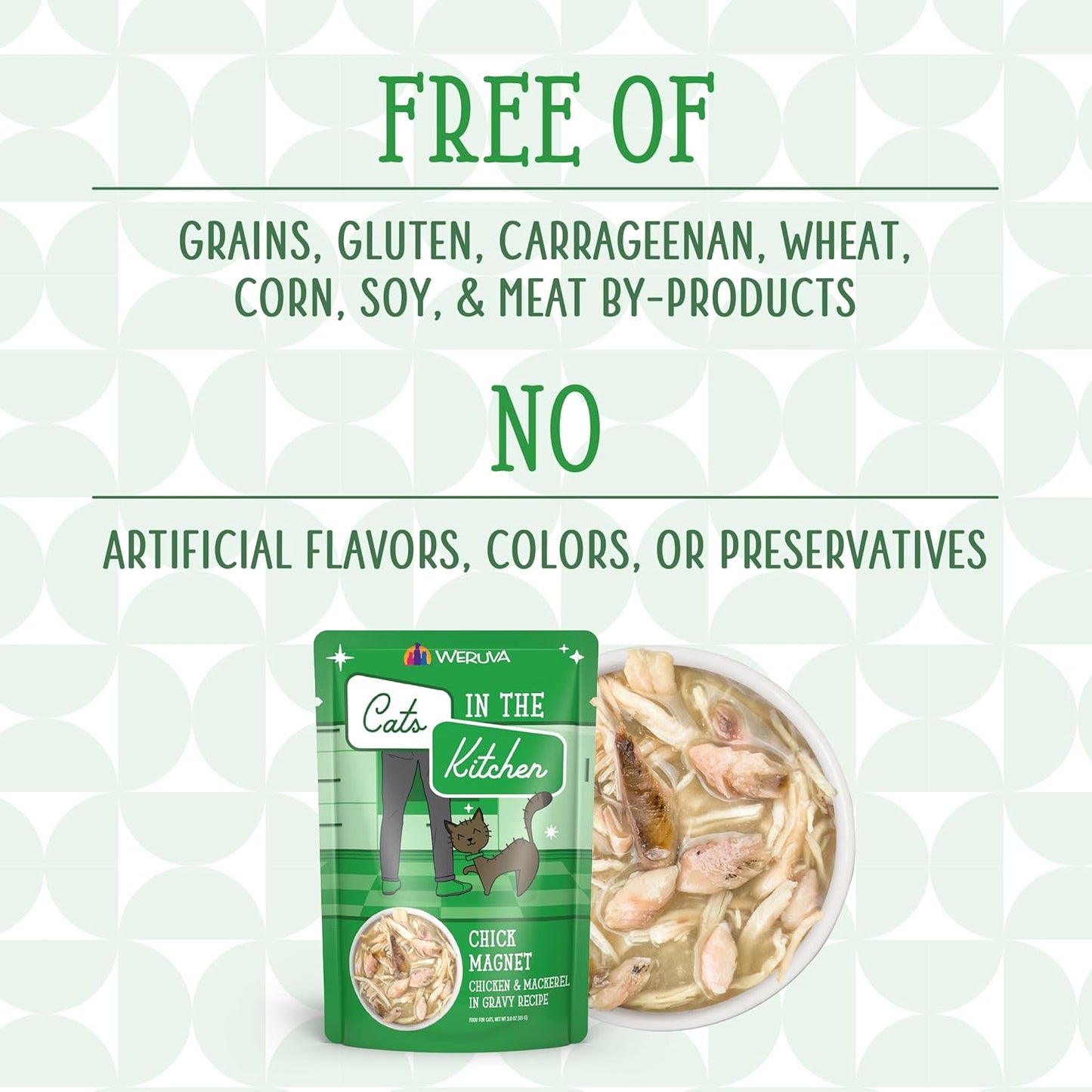 Weruva Cats in The Kitchen, Chick Magnet with Chicken & Mackerel in Gravy Cat Food, 3oz Pouch (Pack of 12)