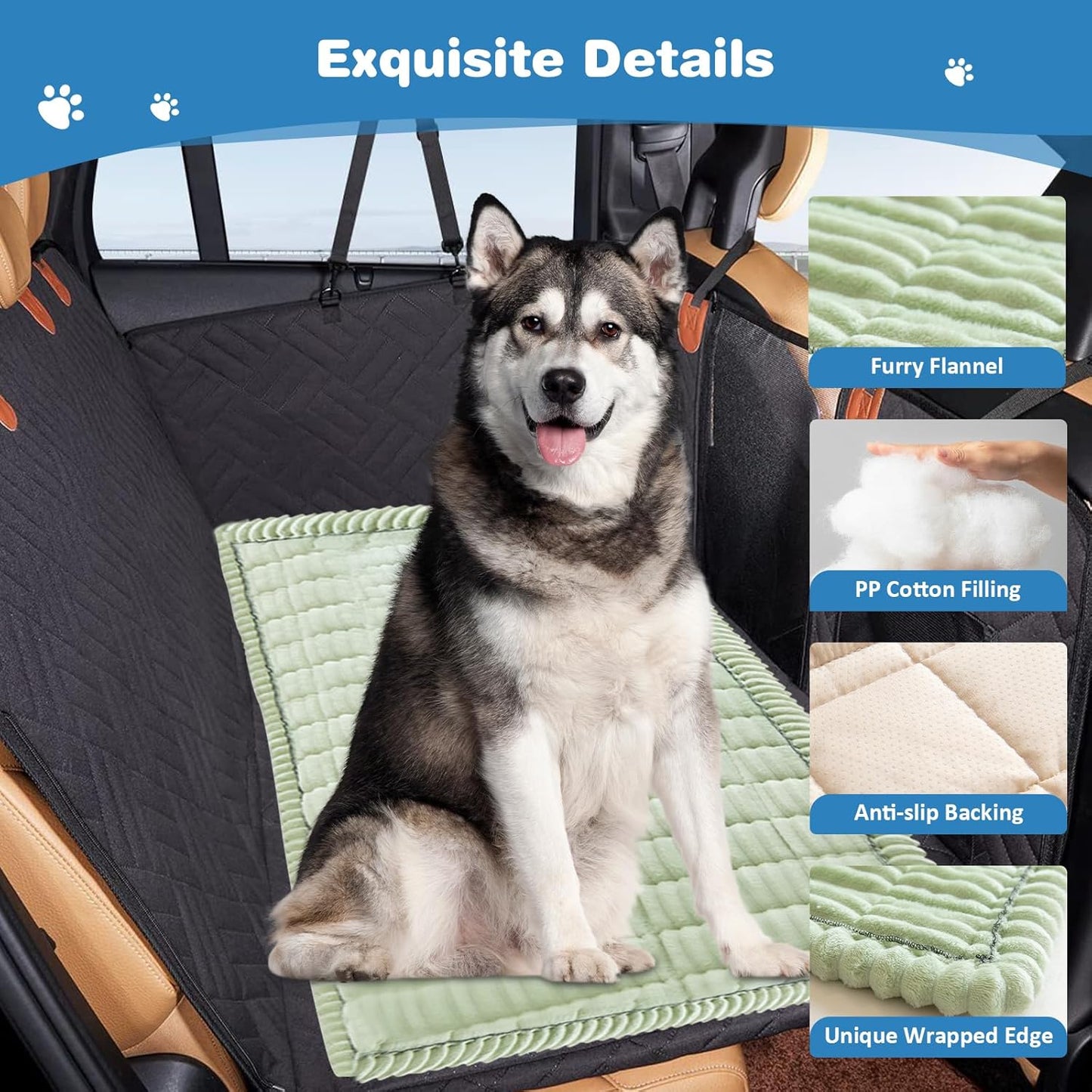 VClife Dog Car Seat Cover for Backseat Extender, Anti Slip Dog Bed Mat Travel Blanket, Pet Friendly Backseat Cover for Cars, SUVs, Small Trucks, Back Seat Extender Protector (Sage Green, 51"×23.6")