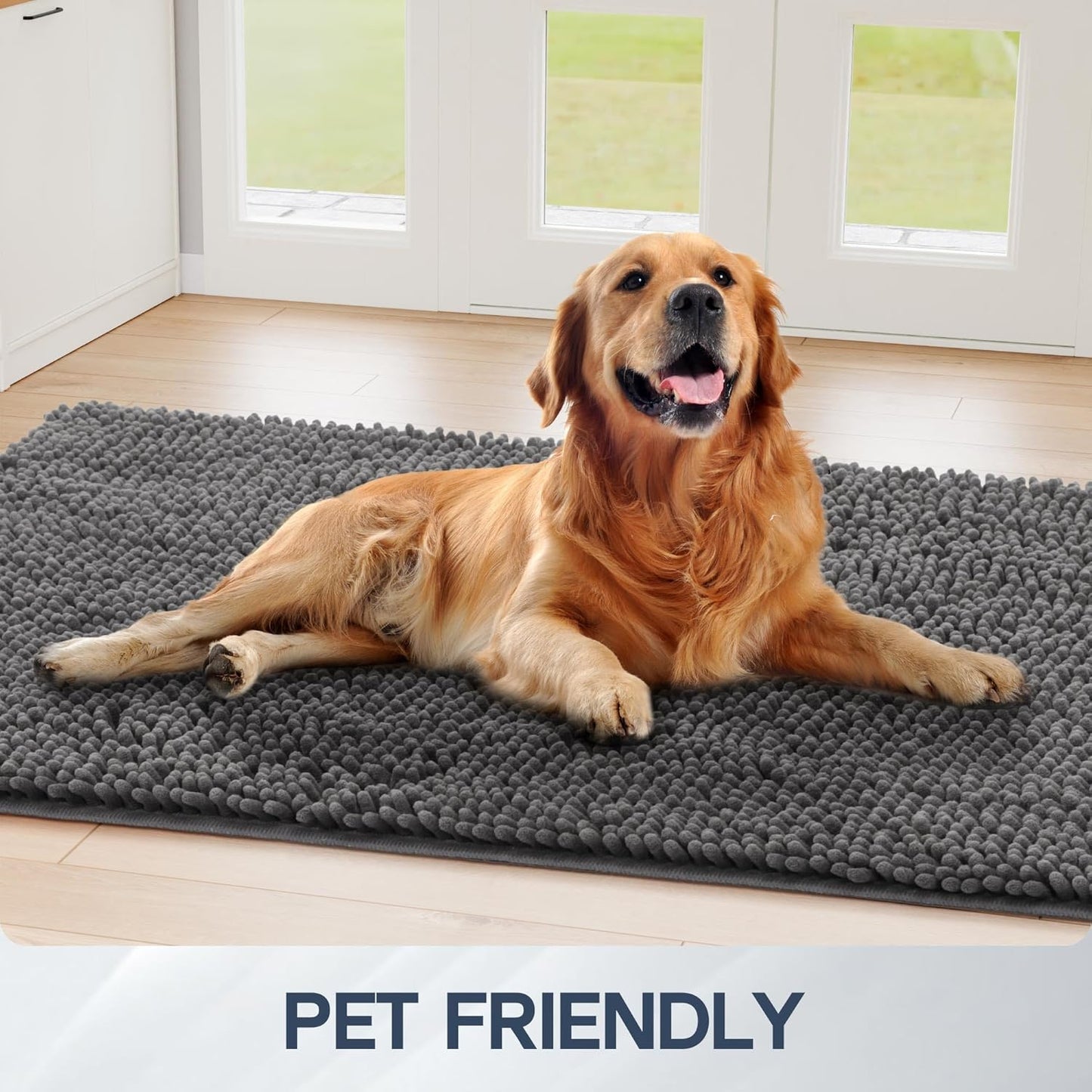 Dog Door Mat for Muddy Paws, 72" x 48" Chenille Absorbent Front Door Mat Inside, Large Runner Mud Mat for Dogs, Trap Dirt Washable Non Slip Outdoor Indoor Entrance Doormats, Grey