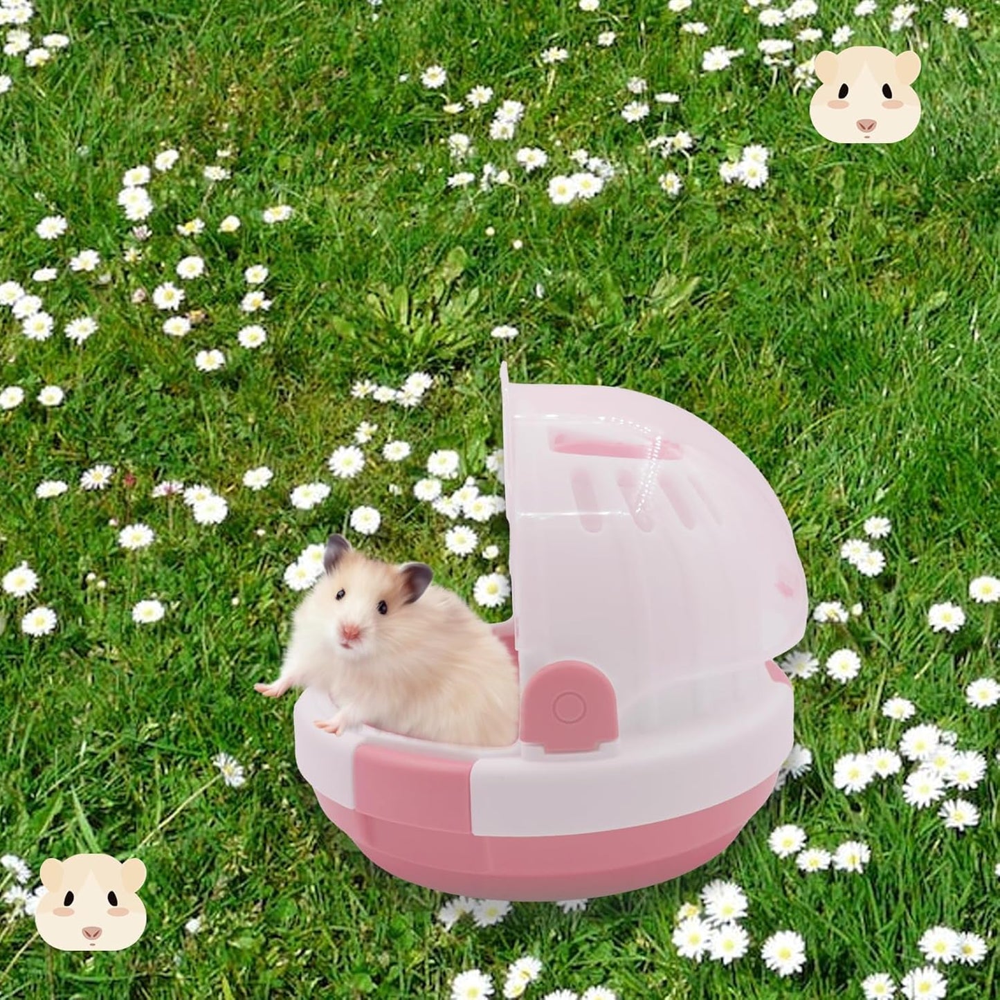 Hamster Carrier Cage Portable Cages Small Animals Carry Travel Case with Water Bottle Plastic Breathable Guinea Pig Outgoing Cage for Dwarf Hamster Ferret Chinchillas Hedgehog (Pink)