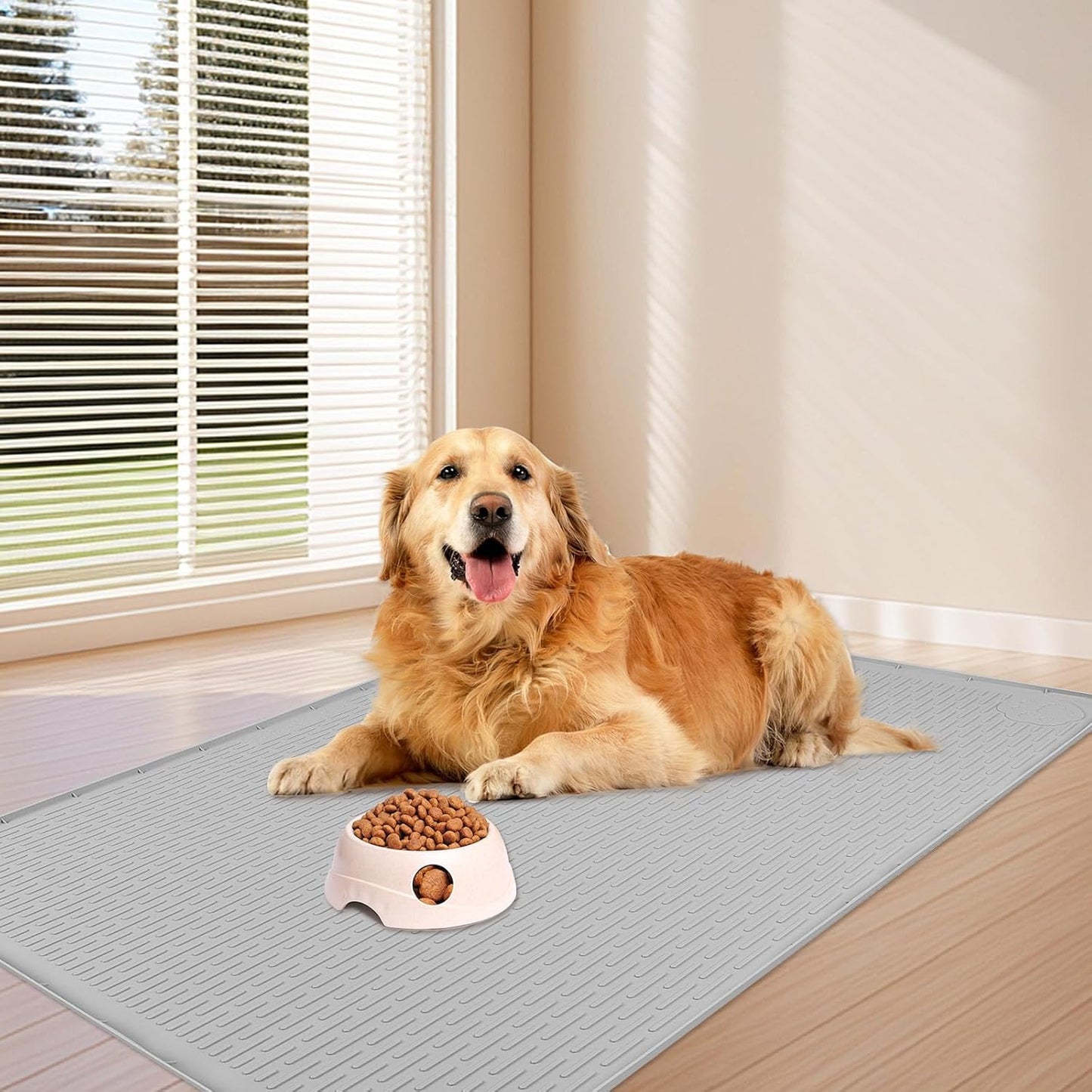 Dog Food Mat, Extra Large 40" x 28" Silicone Pet Feeding Mat for Small, Medium, and Large Pets Non-Slip, Easy to Clean, Gray