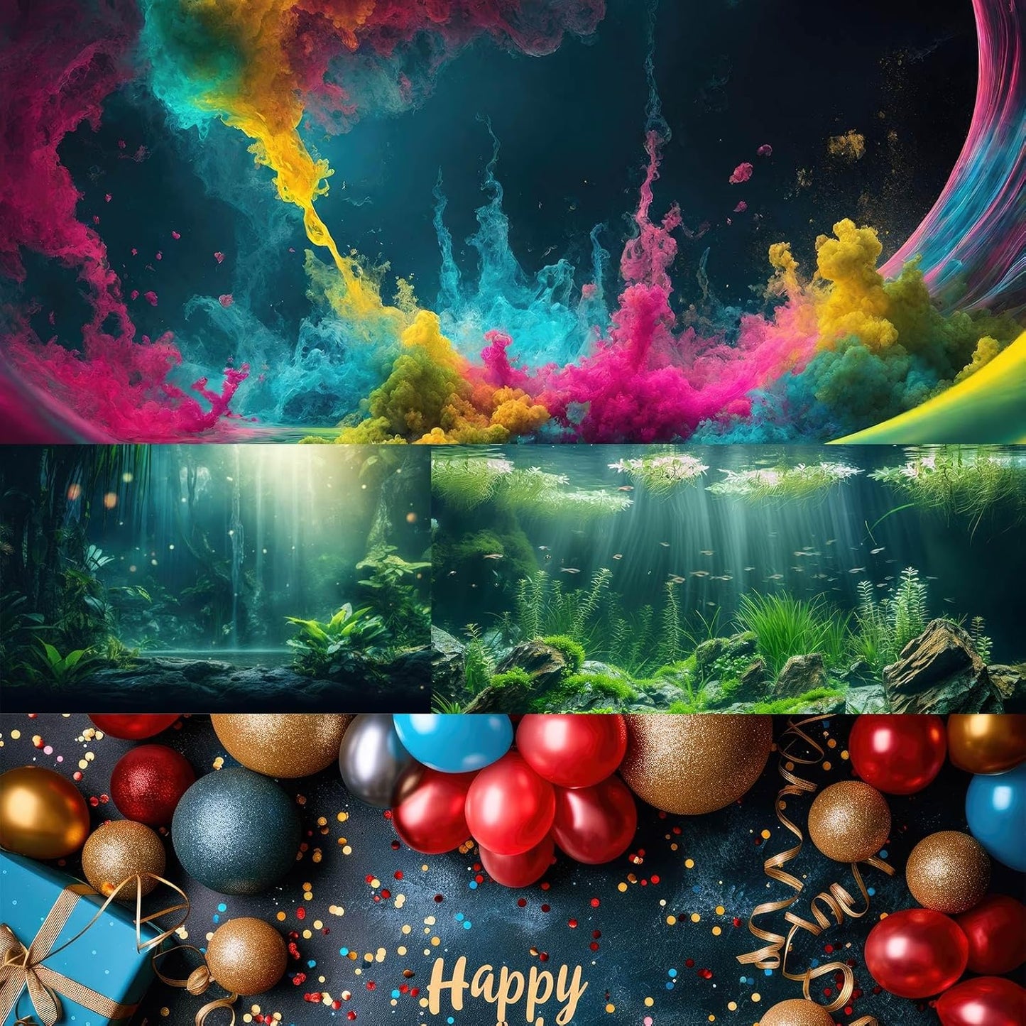 Mushrooms Aquarium Background Fantasy Bright Flowers Butterflies Fish Tank Backdrop Decoration Poster Trippy Wonderland Landscape with Giant Mystical Mushrooms Terrarium Background Decor 48x24in