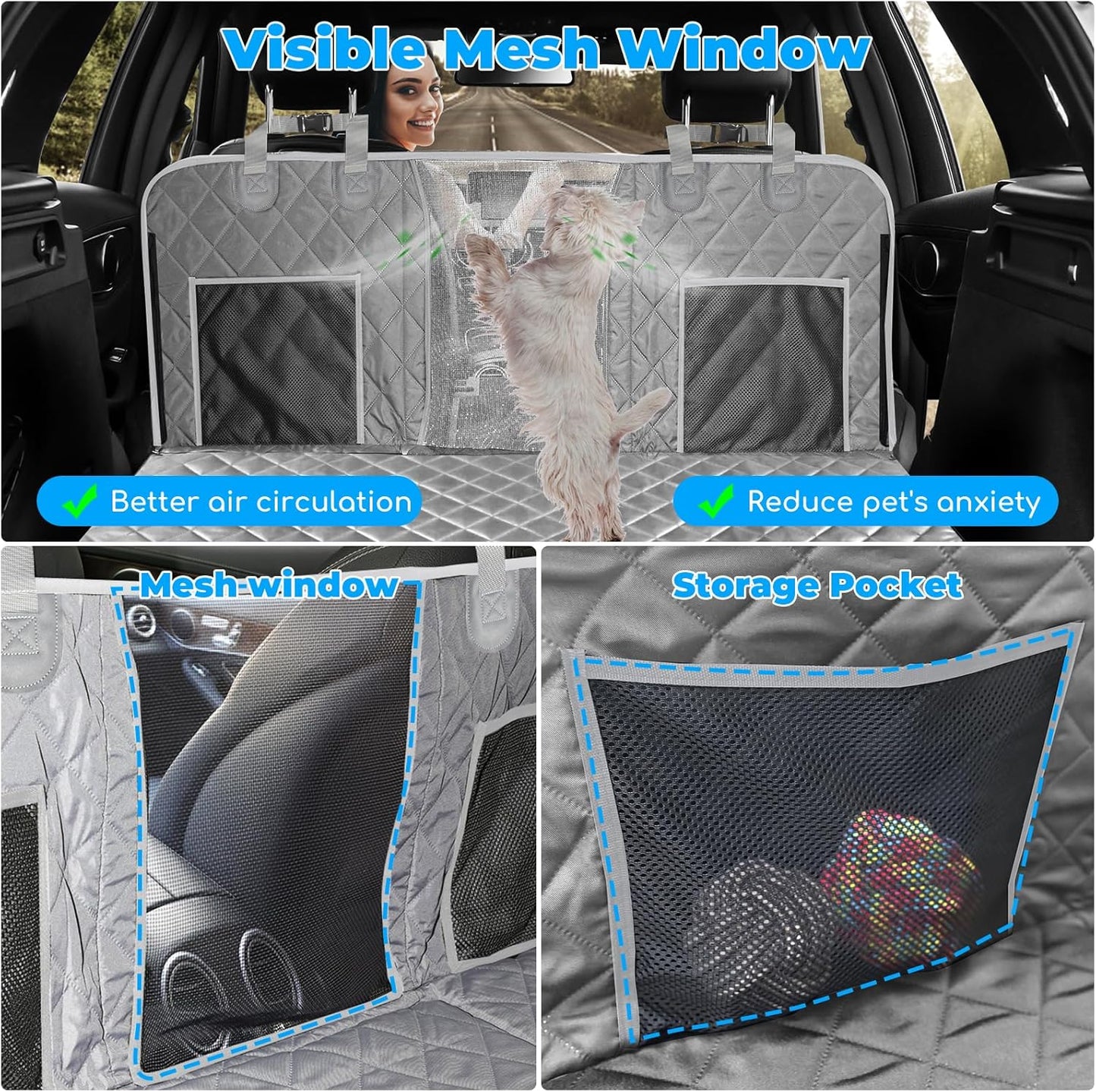URPOWER XL Dog Back Seat Extender for Crew Cab Truck, Hard Bottom Dog Car Seat Cover Waterproof Dogs Car Hammock Pet Backseat Bed, Pet Truck Accessories for F150 / RAM 1500/ Tundra Crew Cab