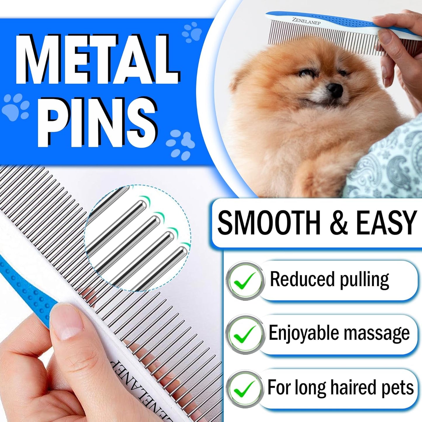 Dog Grooming Comb for Matting – Metal Dematting Comb with Stainless Steel Teeth & Non-Slip Handle (Style 1)