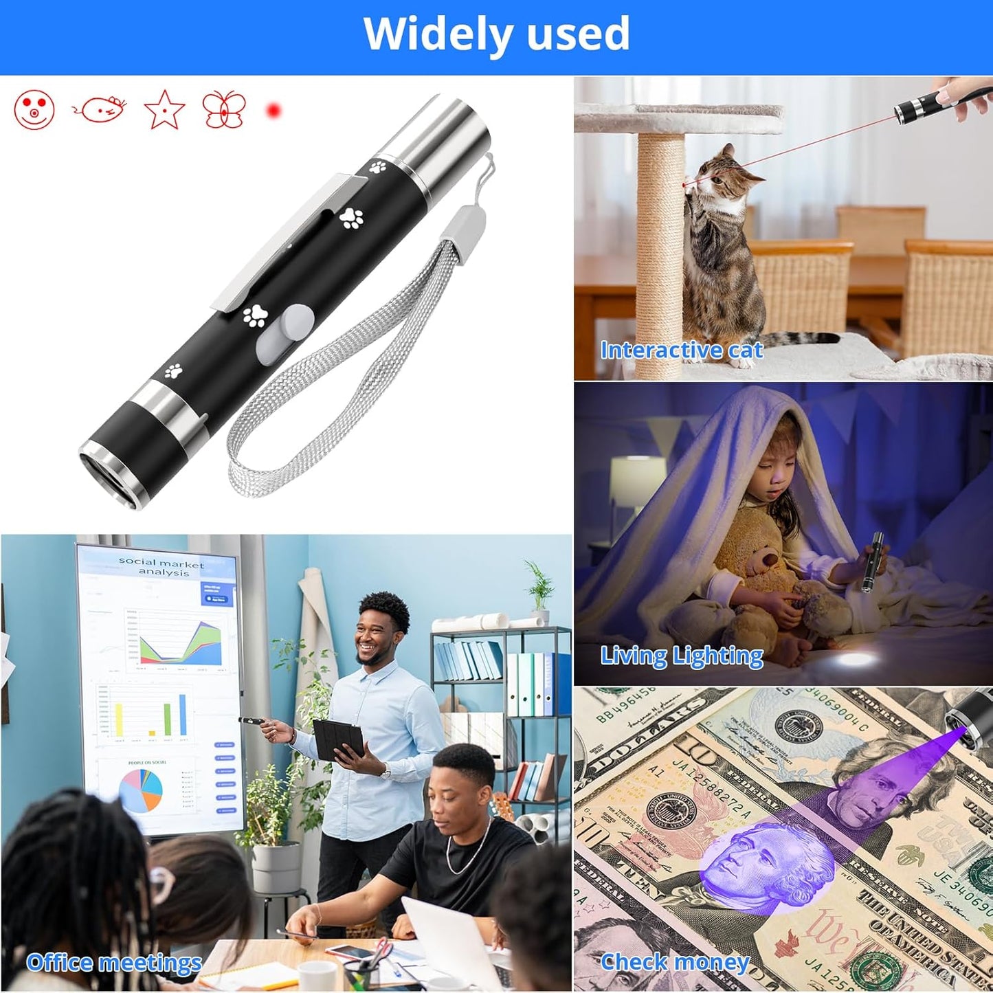 Cat Toys, 2 Pieces, USB Rechargeable Interactive Cat Mouse Toys, 3 Light Modes & 5 Adjustable Patterns, Portable Kitten Toy for Indoor Cats & Dogs, Training & Exercise Fun