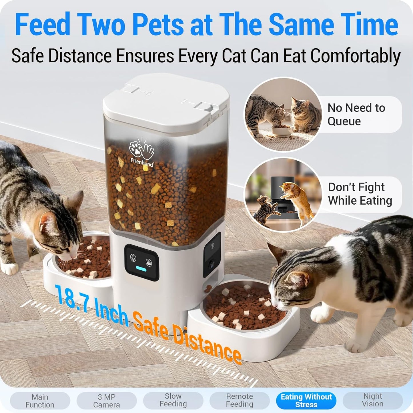 Automatic Cat Feeder with Two HD Camera for 2 Cats: 7L Automatic Dog Feeder with Night Vision & Slow Feed, 5G WiFi Auto Cat Food Dispenser for Multiple Pet, Detachable for Cleaning - 29 Cup