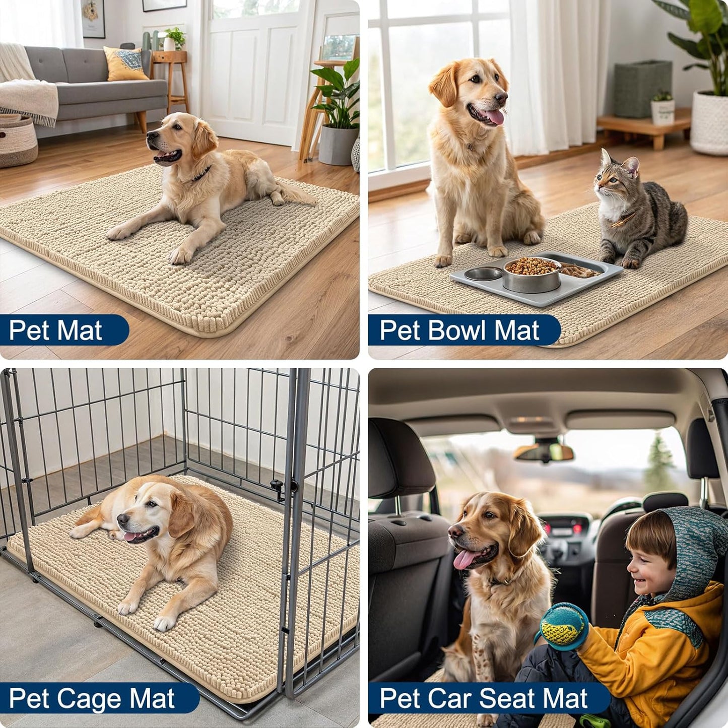Smiry Dog Door Mat for Muddy Paws 47x32, Absorbs Moisture and Dirt Doormat, Non-Slip Washable Quick Dry Chenille Front Door Mat Indoor Entrance, Entryway Carpet for Inside Floor, Beige