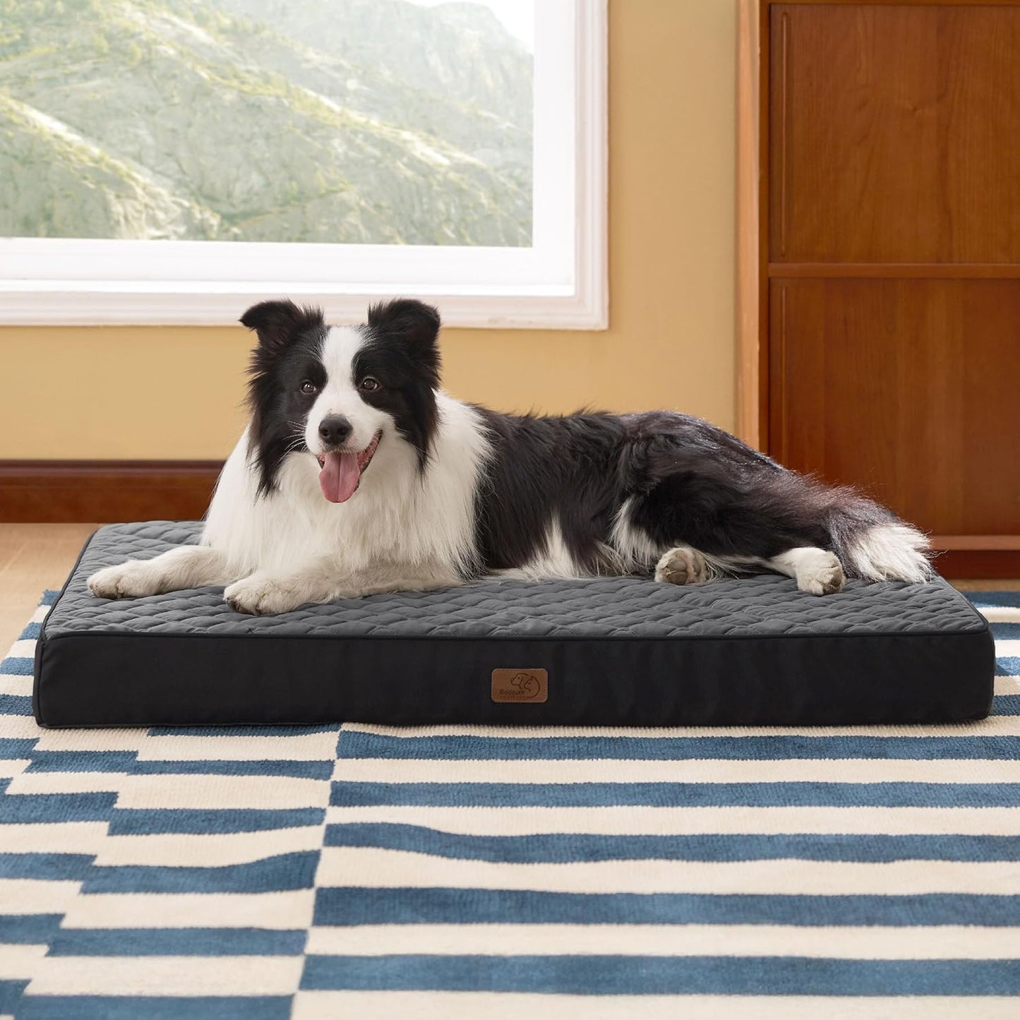Bedsure Orthopedic Dog Bed for Large Dogs - Thick Flat Memory Foam Pet Mattress with Removable Washable Cover and Egg Crate Foam, Suitable for Pet Up to 65 lbs, 36x27x3.5 Inches, Black