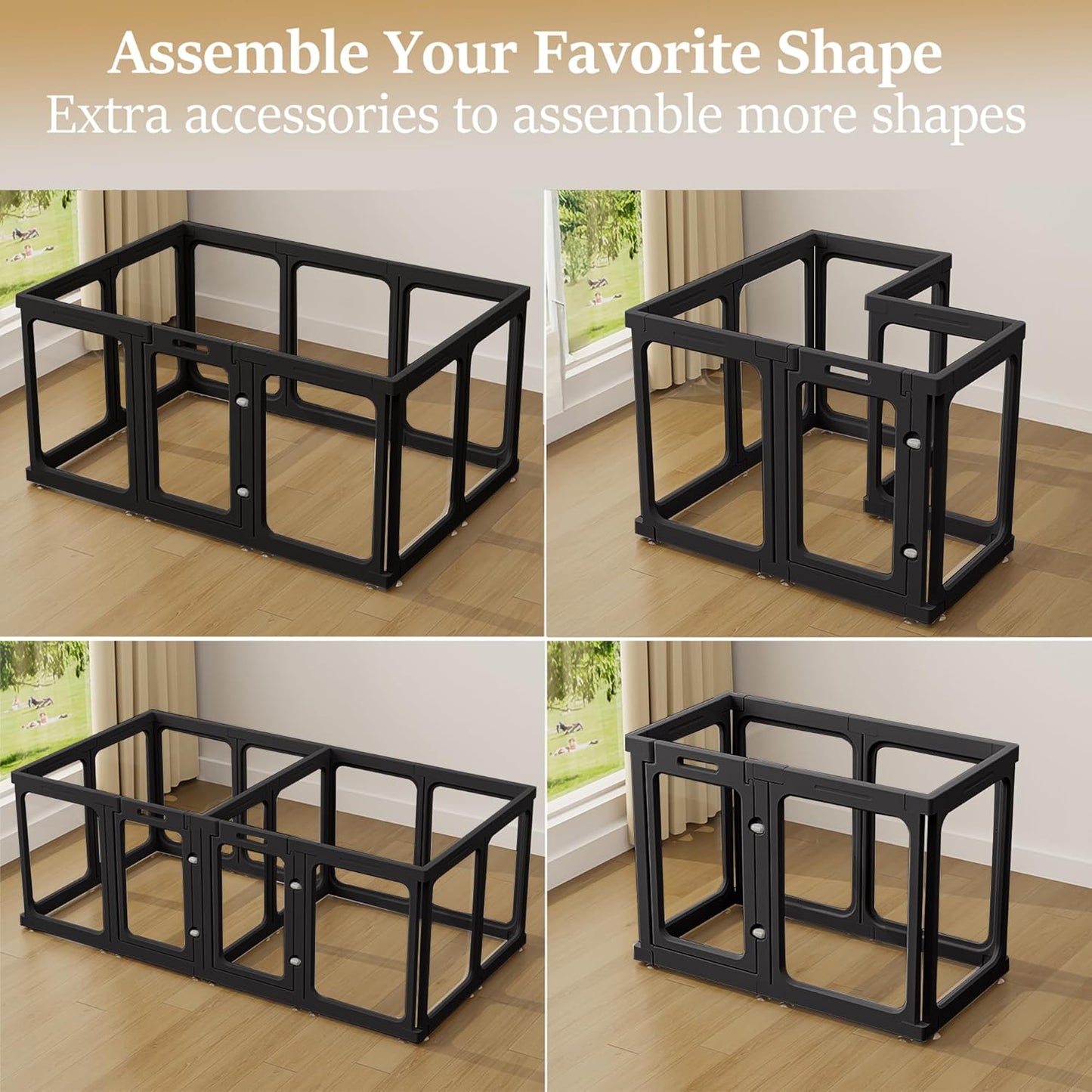 Clear Acrylic Dog Playpen with Door, for Puppy Cat Rabbit Transparent Pet Pen, Black Dog Playpen Indoor, Dog Fence, Easy Assemble & Cleaning Dog Pen for Small & Medium Dogs (23.6“ Height, 14PCS)
