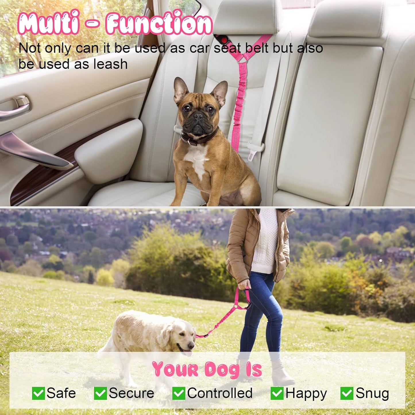 BWOGUE Pet Dog Cat Seat Belts, Car Headrest Restraint Adjustable Safety Leads Vehicle Seatbelt Harness (1 Pack)