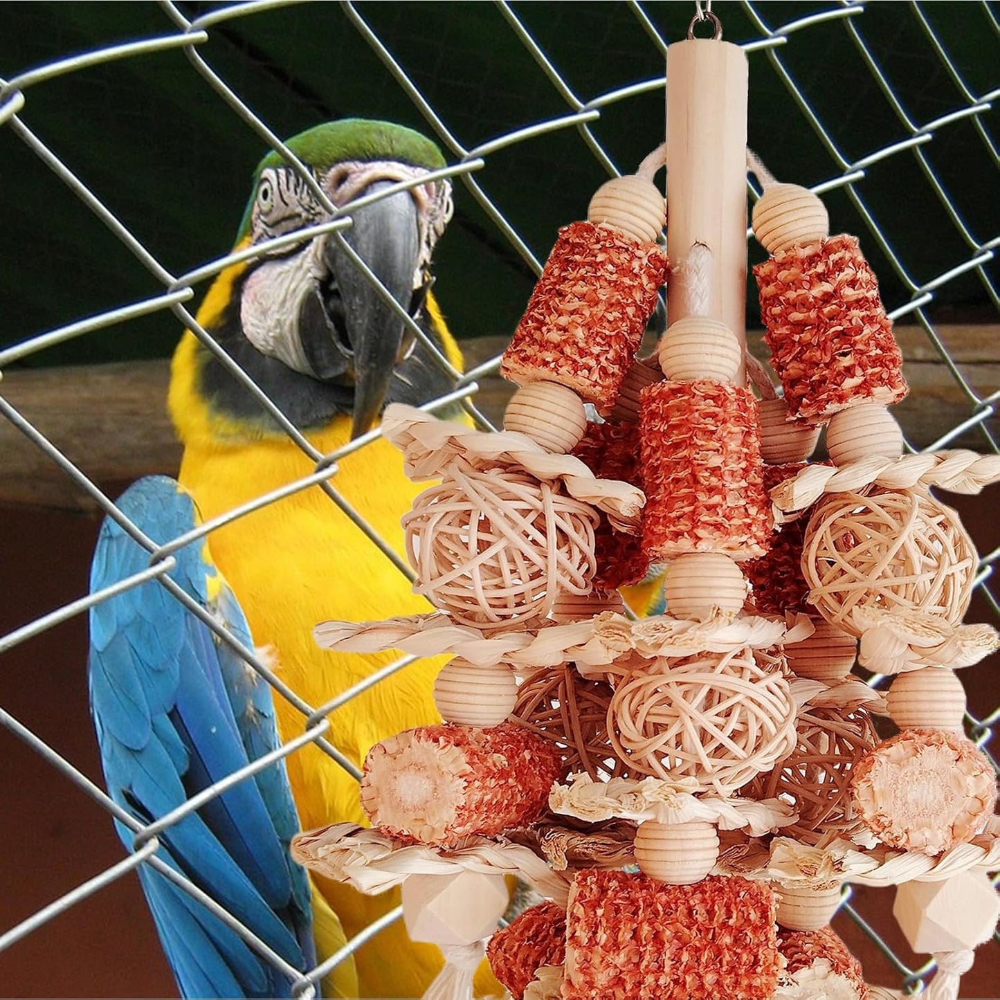 Bird Toys, Natural Corn Stick Parrot Toys Hanging in Bird Cages,for Small and Medium-Sized Macaws,African Grey,Cockatoos,Cockatiel,Sun Conure,Amazon Parrots