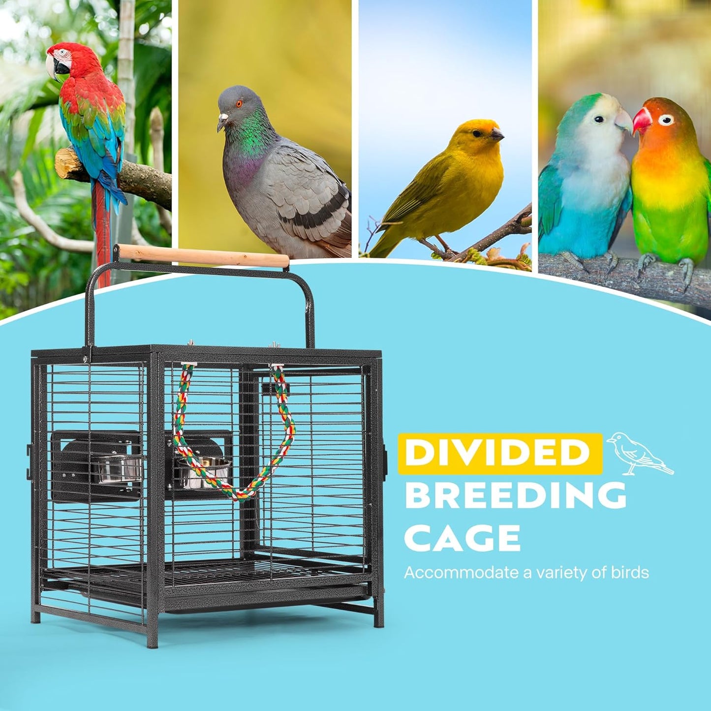 VIVOHOME 19 Inch Wrought Iron Bird Travel Carrier Cage for Parrots Conures Lovebird Cockatiel Parakeets Black