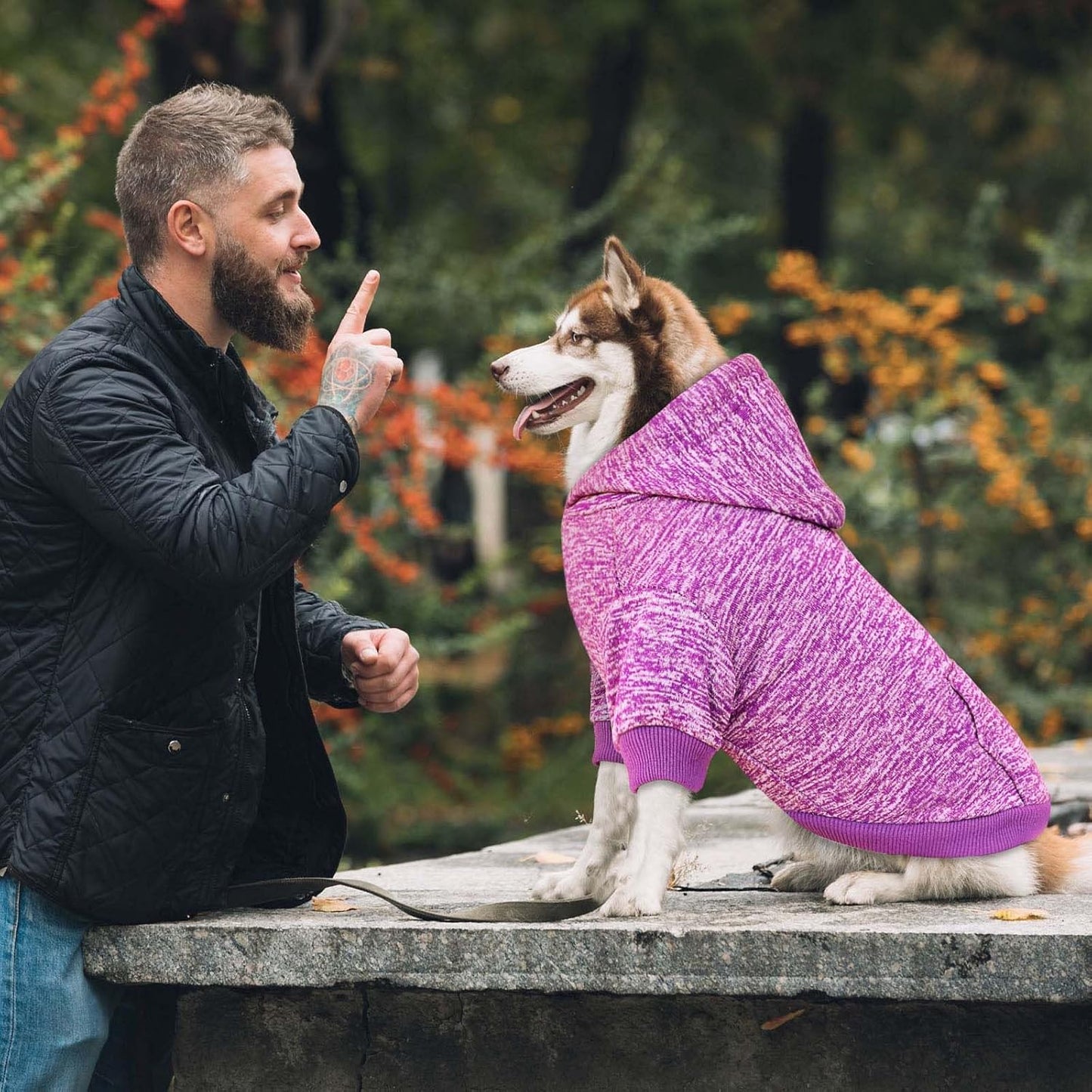 Dog Sweaters for Large Dogs Hoodie Fleece Dog Sweater Soft Clothes Sweatshirt with Pocket Hoodie for Large Dogs(Purple&L)