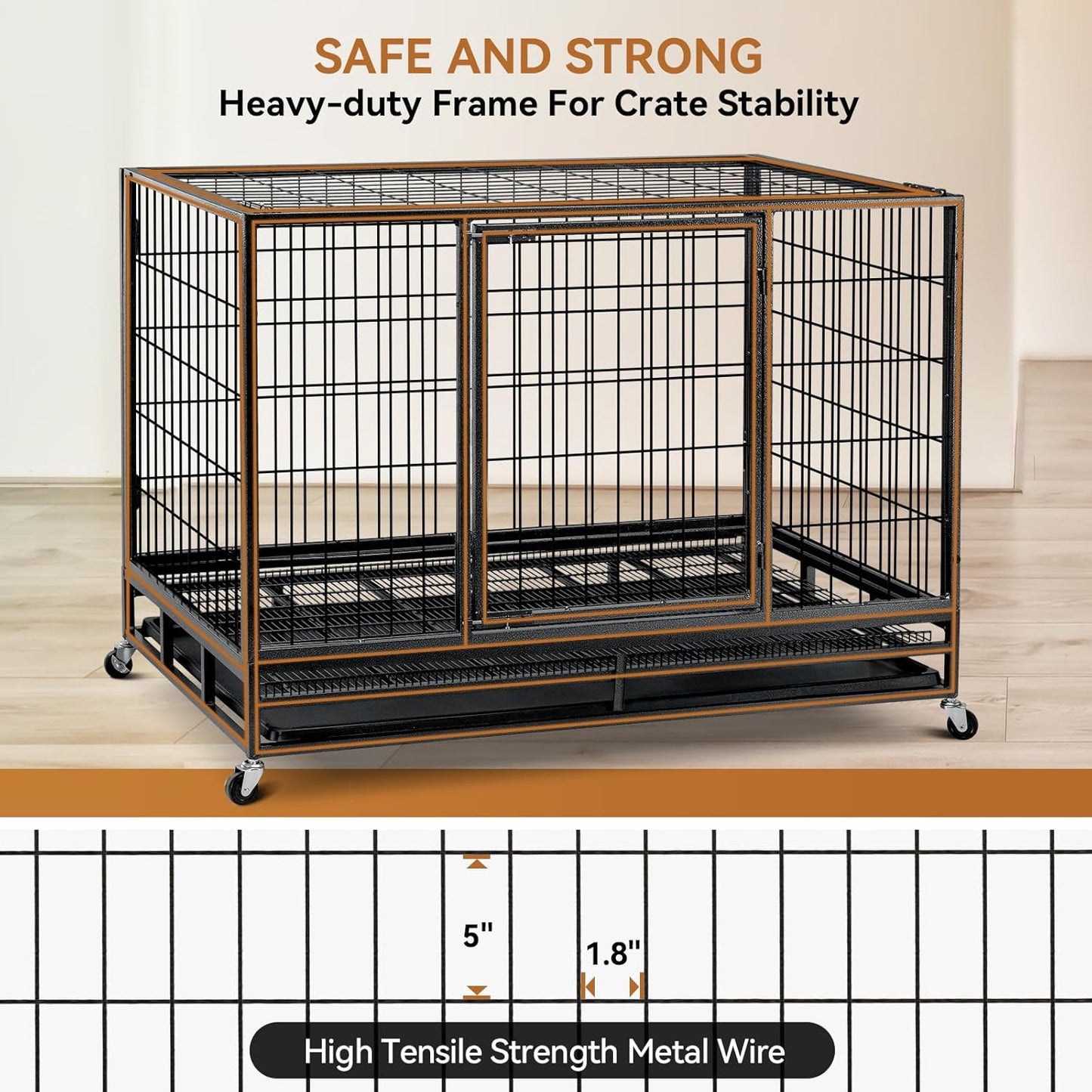 Oranland 48 inch Wire Dog Crate,2025 New Upgraded Stackable Dog Crate for Nursing Mother Dogs & Puppies,Large Dog Kennel with Reinforced Frame,Sturdy Locks Design/Removable Tray