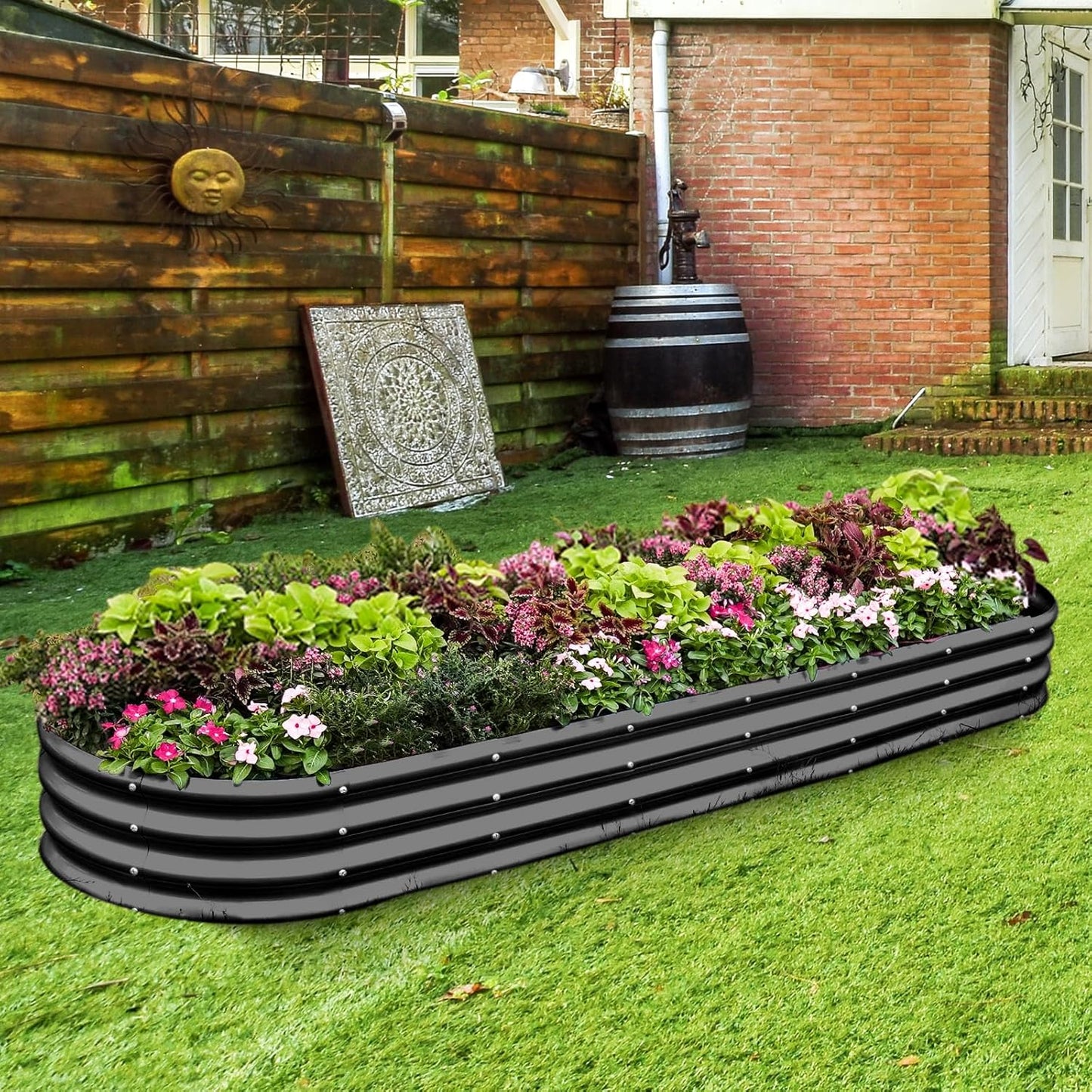 Land Guard 8×2×1ft Galvanized Raised Garden Bed Kit, 108 Gallon Capacity Raised Garden Boxes Outdoor, Oval Metal Raised Garden Beds for Vegetables, Gray(with 10 Connecting rods)