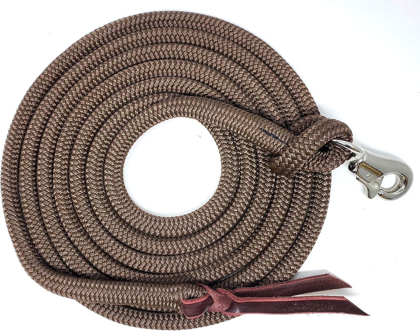 Double Braid Polyester Yacht Horse Lead Rope with Loop 12ft. or 14ft. Lengths (Brown, 14 ft. No Snap)