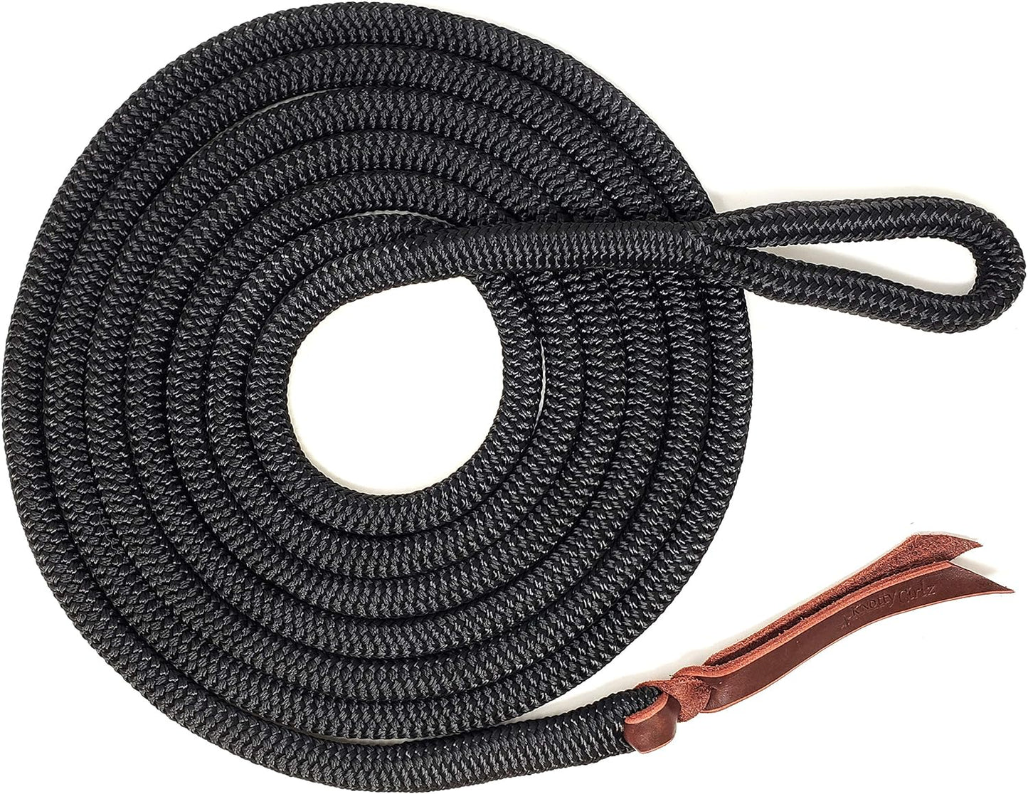Double Braid Lead Rope with Eye Splice Loop, 12-14FT Lengths (Black, 14 ft.)