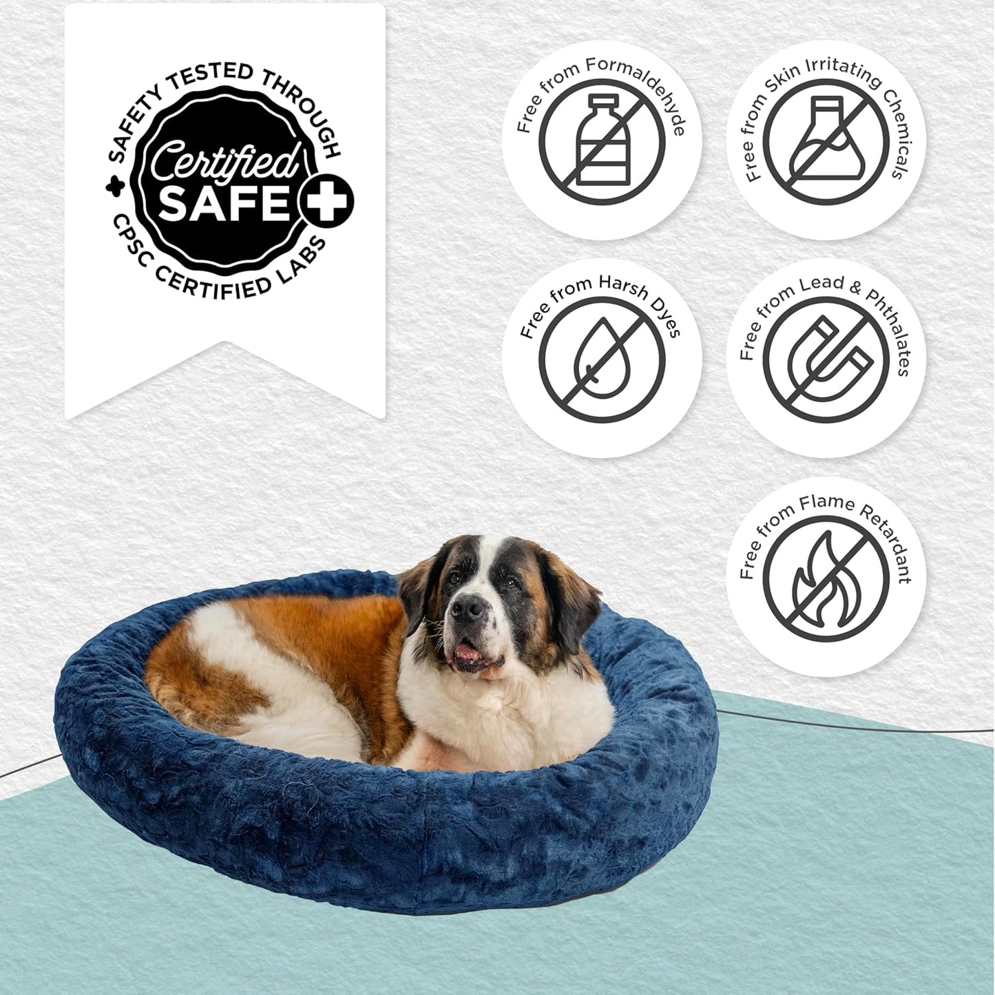 Best Friends by Sheri Original Calming Donut Dog and Cat Bed, Lux Faux Fur, Navy Blue, XL (45in x 45in) - Anxiety Relief for Pets Up to 150 lbs