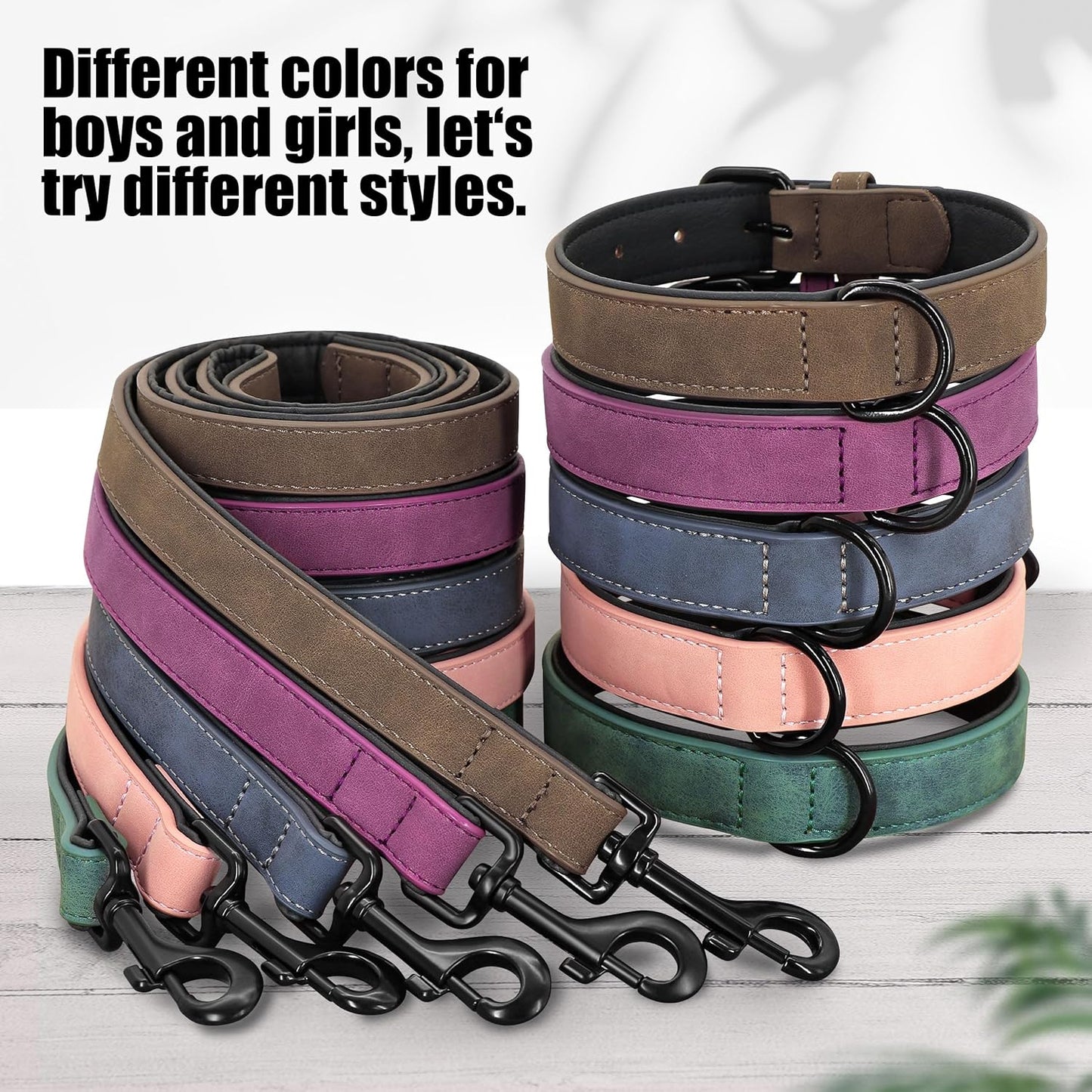 Didog Soft Padded Leather Dog Collar and Leash Set, Adjustable Dog Leash and Collar Set with Metal Buckle, Breathable Dog Collars with 4FT Leather Dog Leash for Small Medium Large Dogs, Brown, M
