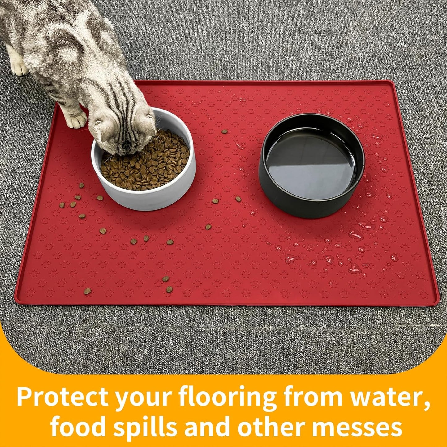 Ptlom Dog Food Mat Anti-Slip Pet Bowl Mats for Food and Water, High-Lips Pet Placemat Prevent Messy Spills to Floor, Waterproof Puppy Feeding Tray for Small, Medium Large Dogs Cats, Silicone