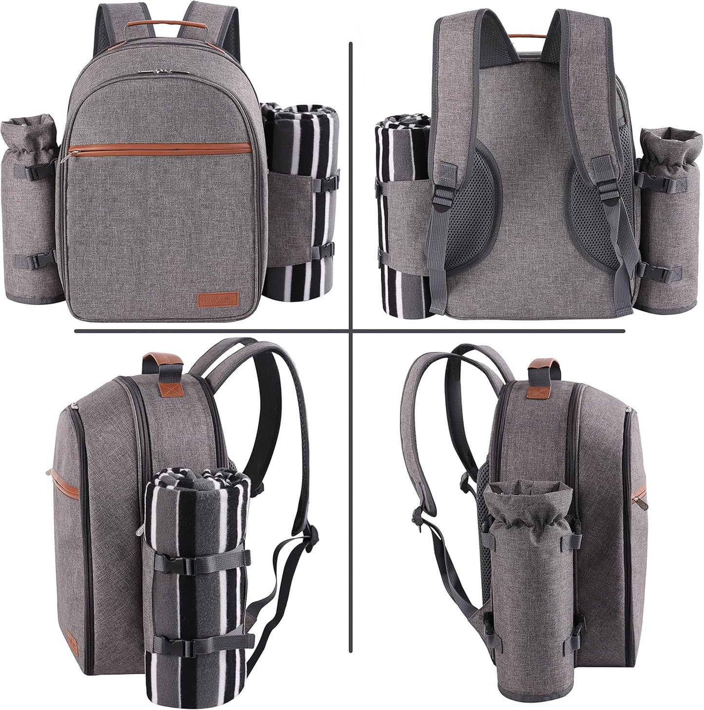 Apollo Walker Picnic Backpack Set for 2 Person with Cooler Compartment, Detachable Bottle/Wine Holder, Fleece Blanket, Plates and Cutlery Set
