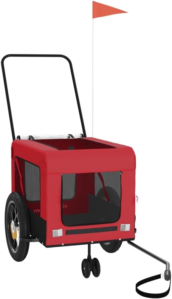 Tidyard Pet Bike Trailer Red and Black Oxford Fabric and Iron Pet Bicycle Carrier, Animal Bike Stroller for Cat, Puppy, Dog, Outdoor, Travel Style C