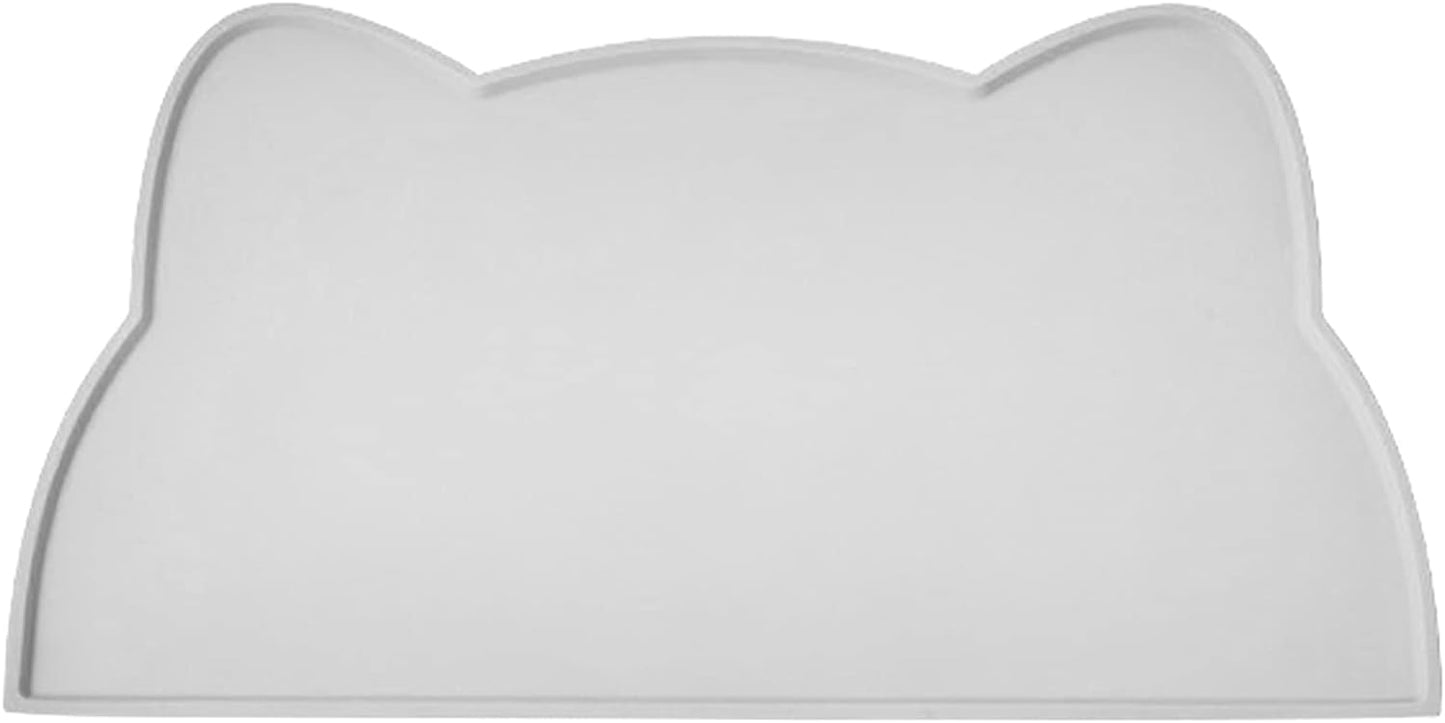 Cat Food Mat, Silicone Pet Feeding Mat for Floor Non-Slip Waterproof Dog Water Bowl Tray Cushion (17" x 10", Light Gray)
