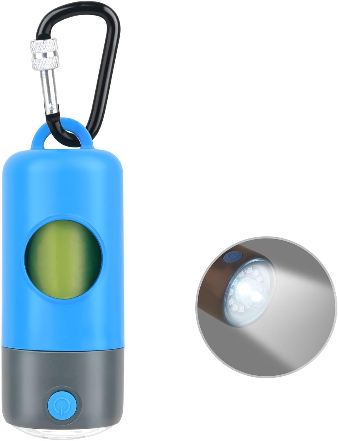 Rechargeable Dog Poop Bag Dispenser With Safety LED Flashlight, Pet Waste Bag Holder with Carabiner Clip For Leash, Collar,Harness, and 15 PCS Extra Thick Doggy Waste Bags