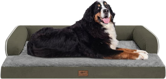 Large Dog Bed Orthopedic Washable: Orthopedic Dark Green Dog beds for XXXLarge Size Dogs, Waterproof Washable Cover with Egg Foam Removable Bolster, pet beds for Large Dogs