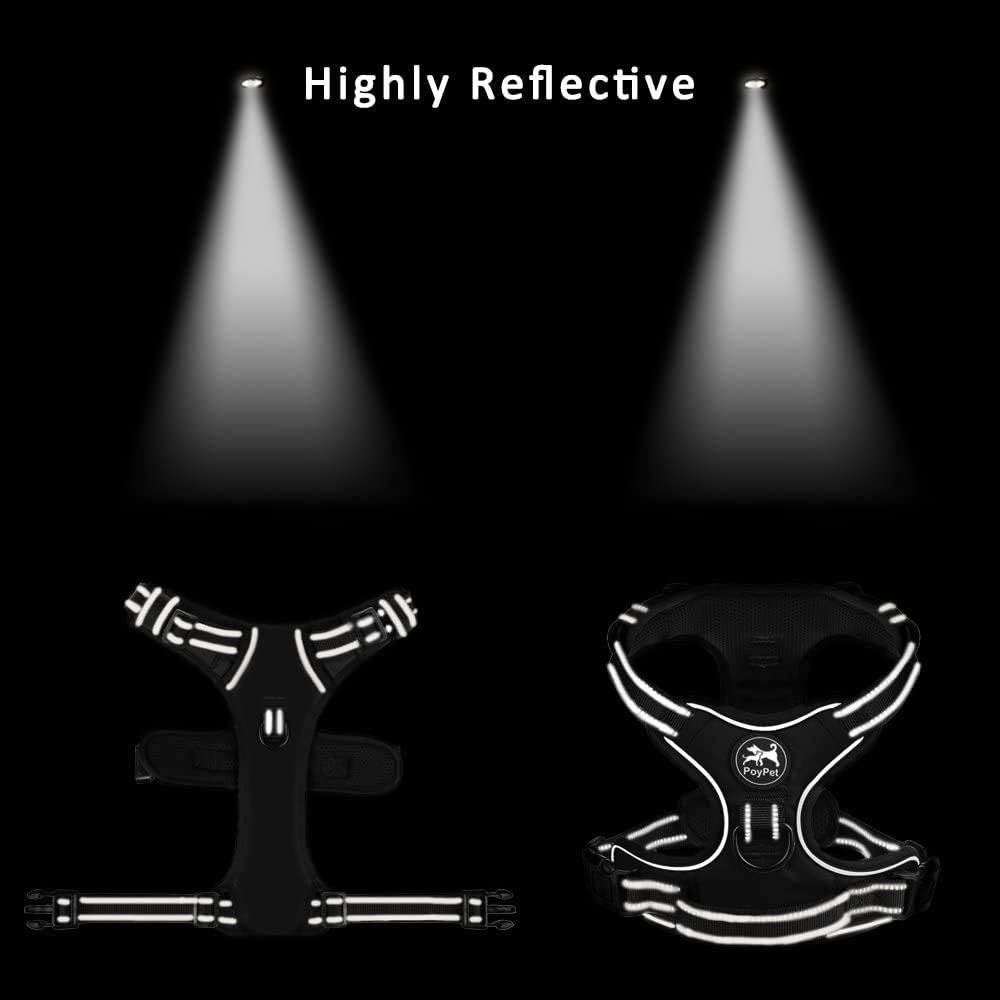 PoyPet No Pull Dog Harness, Reflective Comfortable Vest Harness with Front & Back 2 Leash Attachments and Easy Control Handle Adjustable Soft Padded Pet Vest for Small to Large Dogs (Pink,XS)