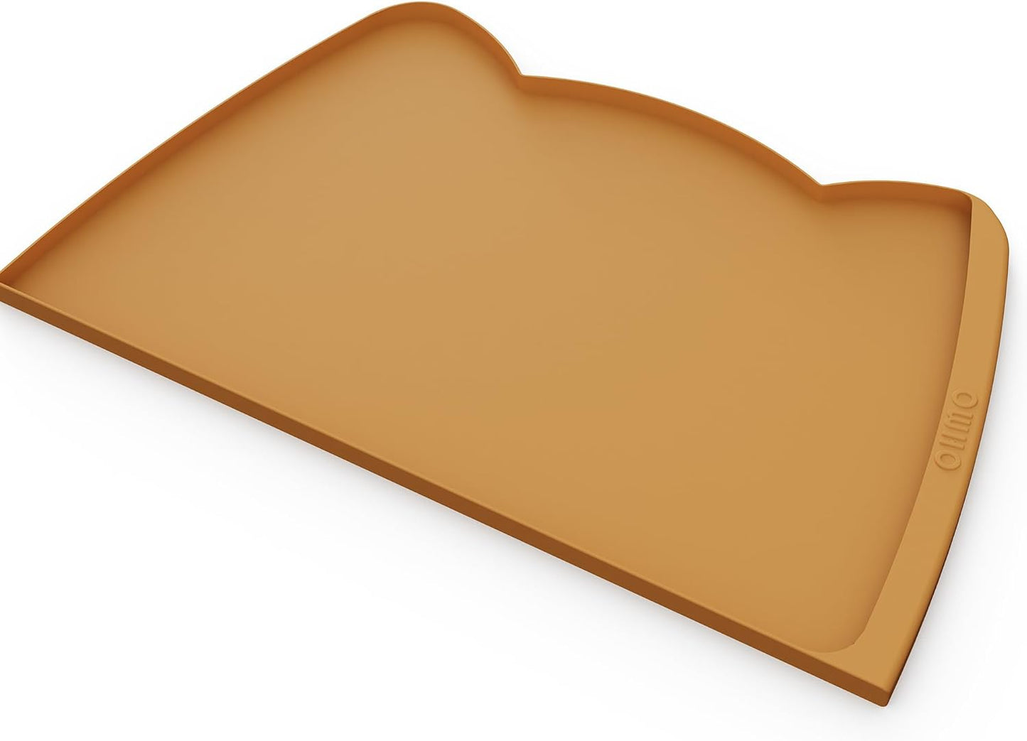 OHMO Dog Food Mat(Honey, 24 * 15'') w/Residue Collection Pocket Silicone Pet Feeding Mat for Floor High Edges Anti Spills Waterproof Cat Water Bowl Tray, Easy Clean Placemat