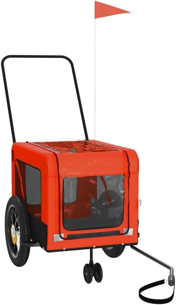 Tidyard Pet Bike Trailer Orange and Black Oxford Fabric and Iron Pet Bicycle Carrier, Animal Bike Stroller for Cat, Puppy, Dog, Outdoor, Travel Style C