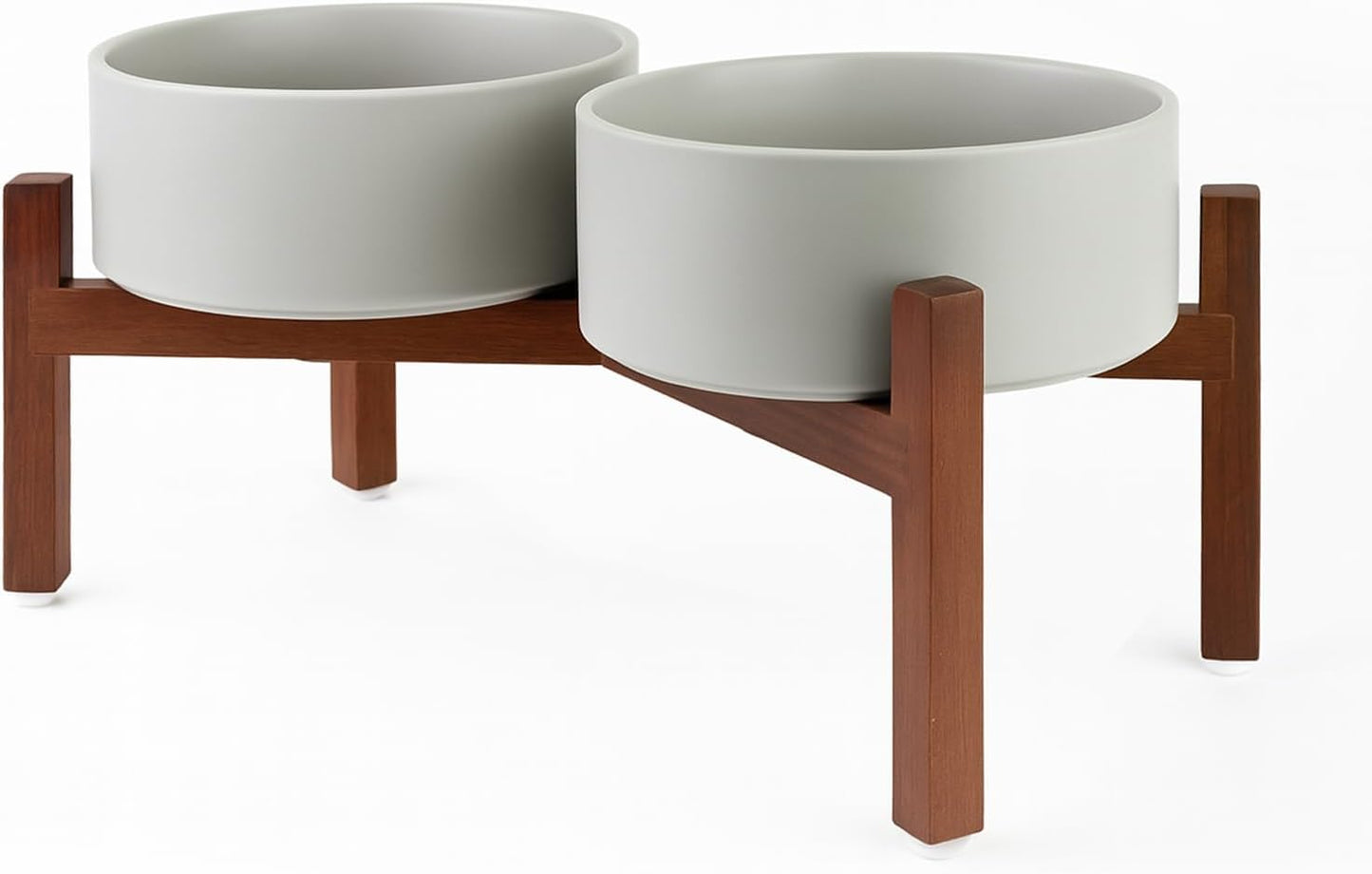 SPUNKYJUNKY Raised Ceramic Dog Bowls Set with Non-Slip Acacia Wood Stand for Medium Sized Dog(42.27 OZ, Gray)