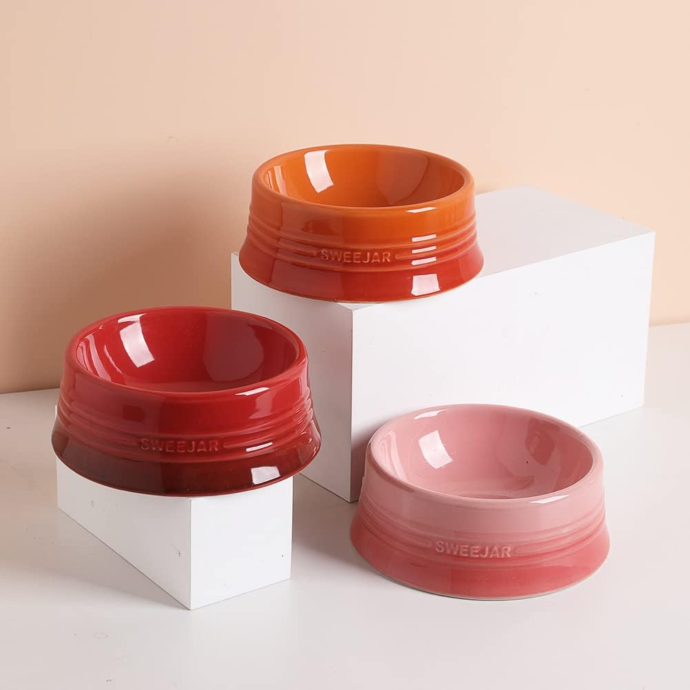 Sweejar Ceramic Dog Bowl, 32 oz, Gradient Pink, Porcelain Pet Dish for Food and Water, Non Skidding, Easy to Clean, Durable, Dishwasher Safe, Minimalist Design