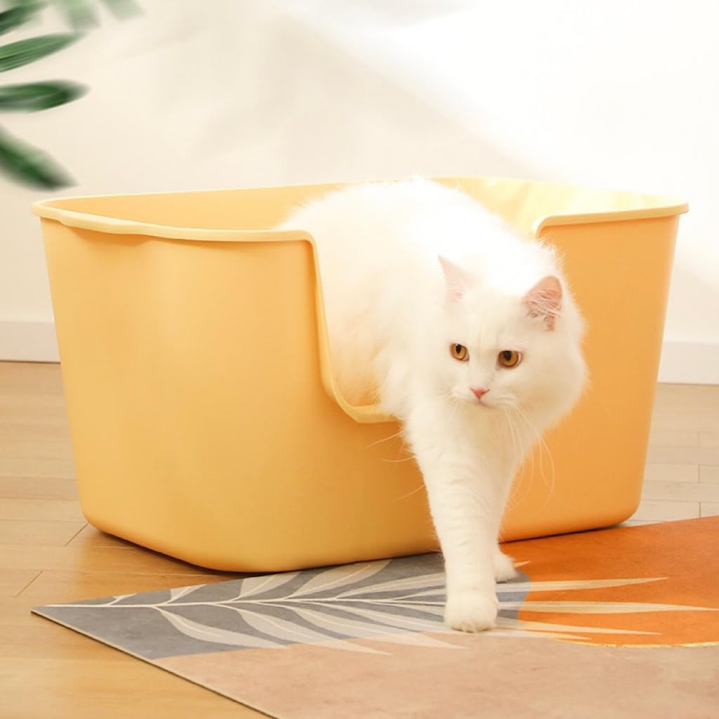 XXL Litter Box with High Sides - 24.6"L x 16.9"W x 12.99"H, Anti-Splash, Tool-Free Assembly, Multi-Cat, Jumbo (Yellow)
