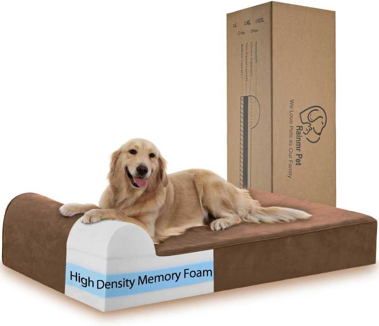 Large Orthopedic Dog Bed, 7" Memory Foam with Waterproof Liner, Chew Resistant Microsuede Cover, Removable and Washable, for Indoor, Outdoor, and Car Use, Nonskid Base, 60"x48" XXL Brown