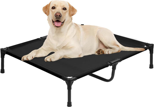 Elevated Dog Bed 42 Inch - Breathable Raised Pet Bed for Large Dogs, Waterproof Dog Cot Bed Easy to Assemble, Durable Portable Pet Cot with Non-Slip Feet, Black