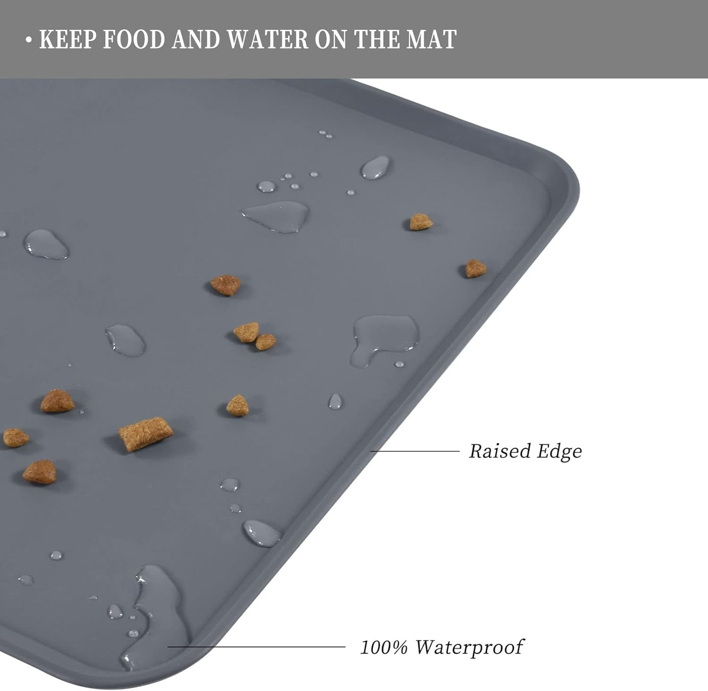 Waterproof Pet Feeding Mat with High Raised Edges, Heavier and Thicker Placemats for Cat Dog Water Bowl with BPA Free, Dogs Cats Food Mats for Messy Drinkers to Prevent Spill and Protect Floors