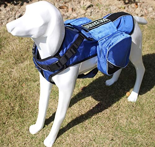 Serijoars Dog Vest Harnesses with Saddlebag Backpack for Camping & Travel - Reflective Hound Hiking Backpack Saddle Bag - Lightweight Vest Harness for Medium & Large Dogs (Blue, L)