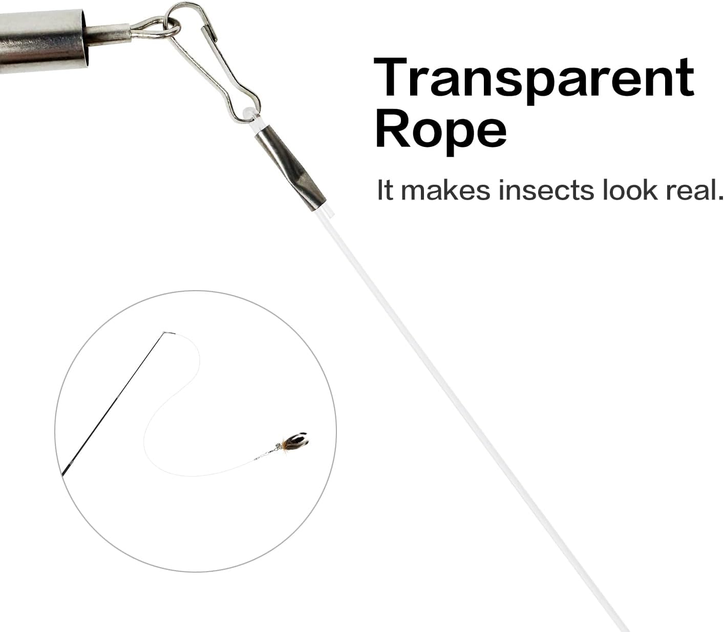 TTcat Cat Feather Wand Toys,Retractable Wand Toy with 3 Mini Insect Refills, Transparent Carbon Wire,Interactive Cat Toy Kitten Toy for Indoor Cats to Play Chase Exercis