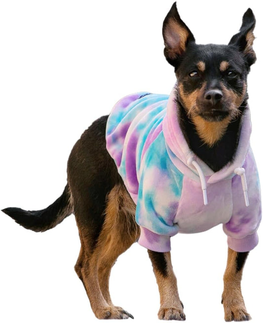 Spark Paws Dog Hoodie – Premium Dog Sweater for Small, Medium, and Large Dogs | Warm Outfits for French Bulldogs, Pitbull, Puppy, Winter Jacket Alternative - 90s Retro Sky Dye - M