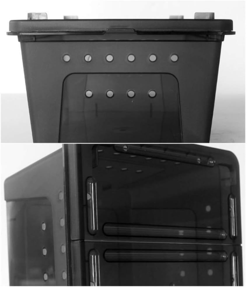 OMEM Portable Reptile Terrarium Habitat for Mini Pet Houses Breathable Holes Stackable Container (2PCS-Black-M)