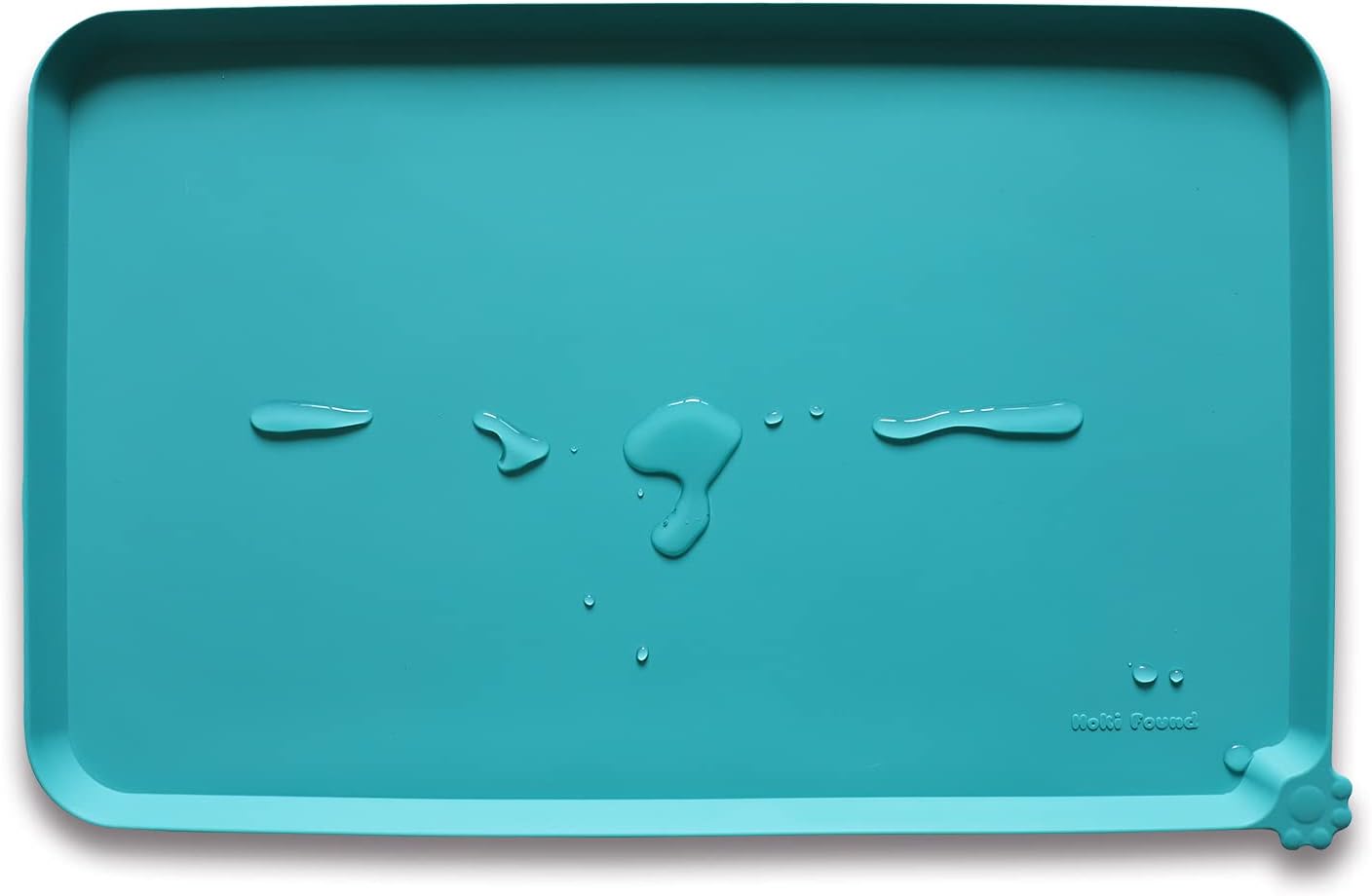 Hoki Found Silicone Non Slip Pet Feeding Mats - Dog Cat Bowl Placemats - Waterproof Food Mats for Floors - Teal