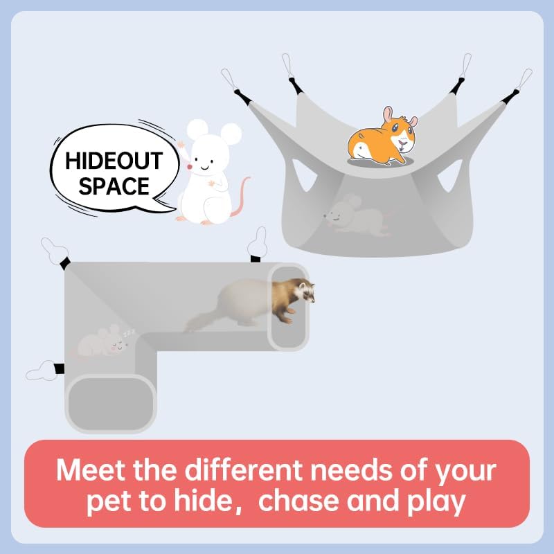 Large Caliber Guinea Pig Hideout & Hammock, Corner Hideout Toy for Guinea Pig, Ferret, Hedgehog, Piggy-2 Tunnel Strawberry