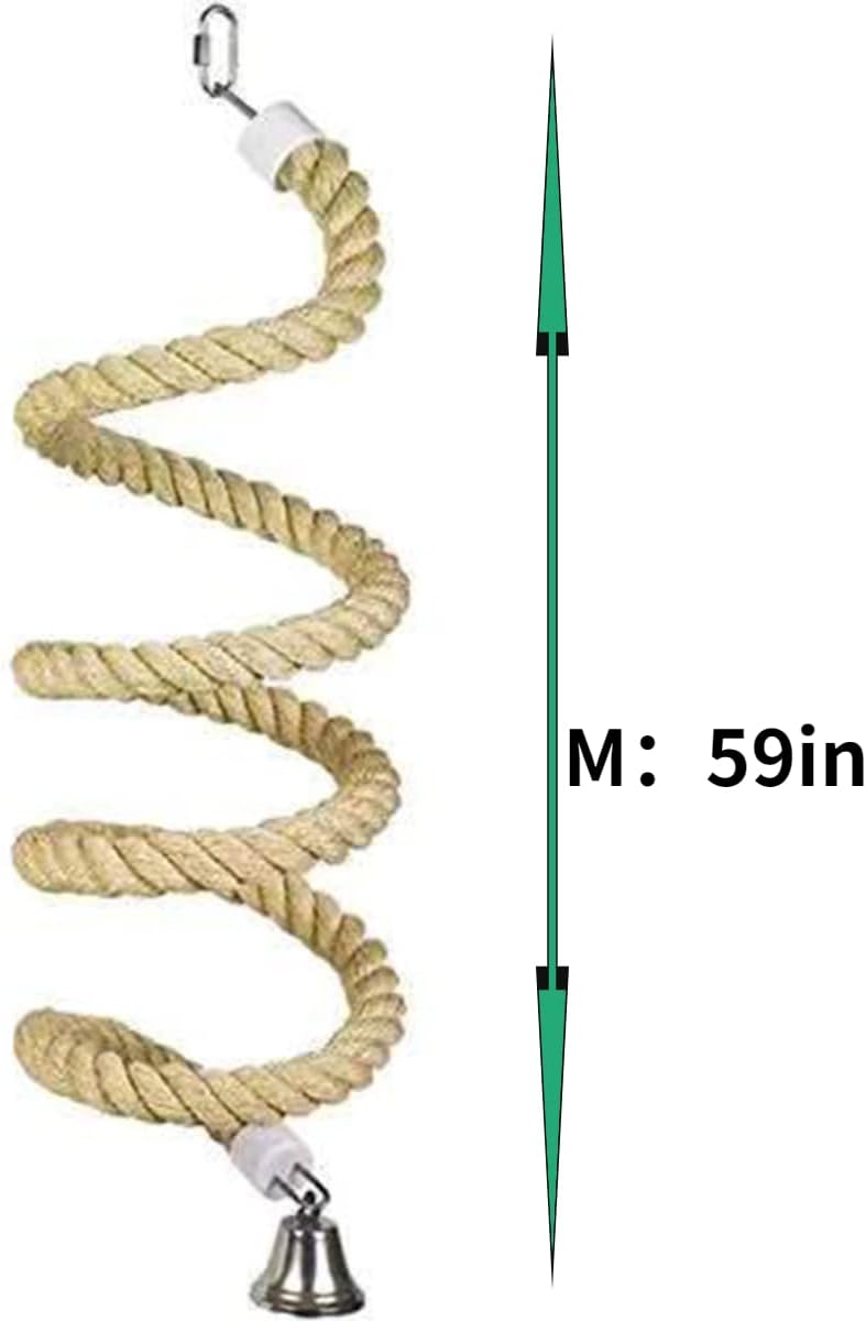 Bird Spiral Rope Perch, Bird Hemp Rope Swing Perch, Bird Cage Stand Pole Accessories, Bird Standing Climbing Toy for Parrot Parakeet Budgies Lovebirds Cockatiels (Medium)