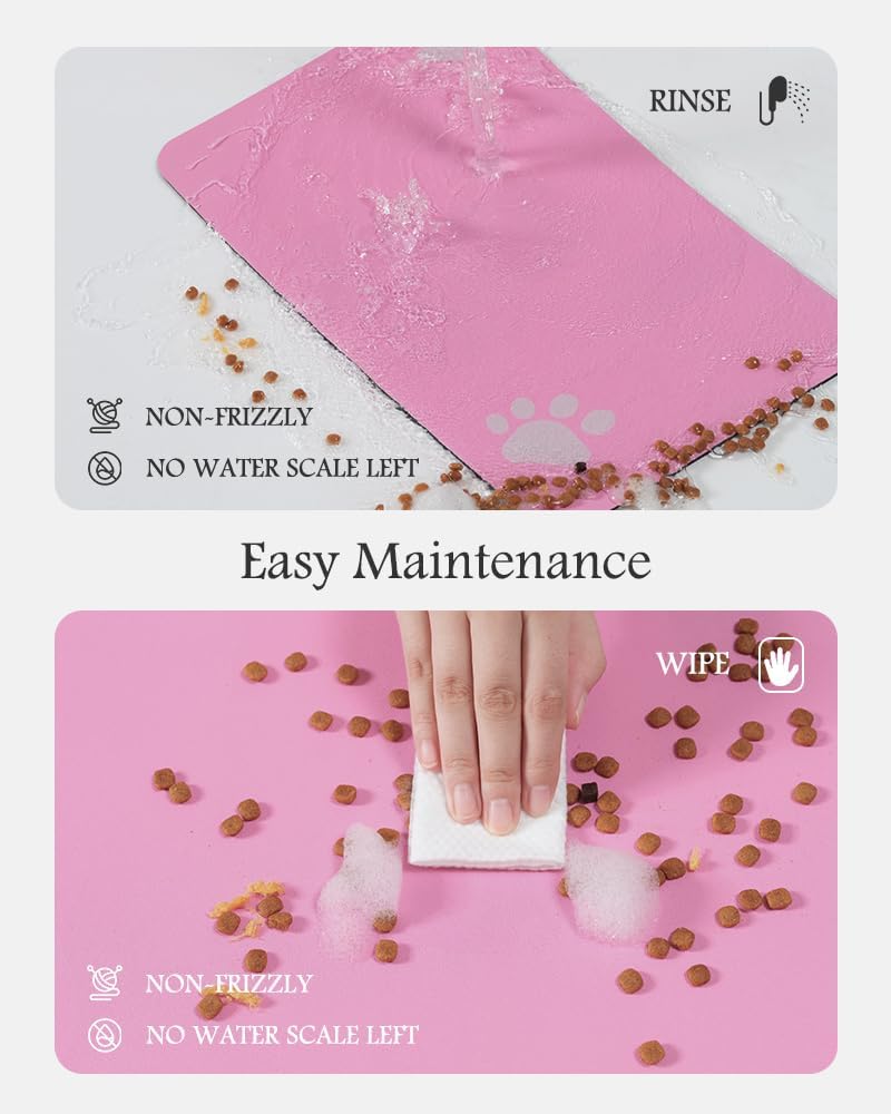 Pet Feeding Mat-Absorbent Dog Mat for Food and Water Bowl-No Stains Quick Dry Water Dispenser Mat-Dog Accessories Pet Supplies-Bowl for Messy Drinkers（BRIGHTPINK,12"x19"