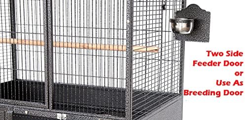 Extra Large Stackers Heavy Duty Wrought Iron Breeder Parrot Aviary Bird Breeding Rolling Cage with Side Nest Doors (Black Vein, Triple Stacker)