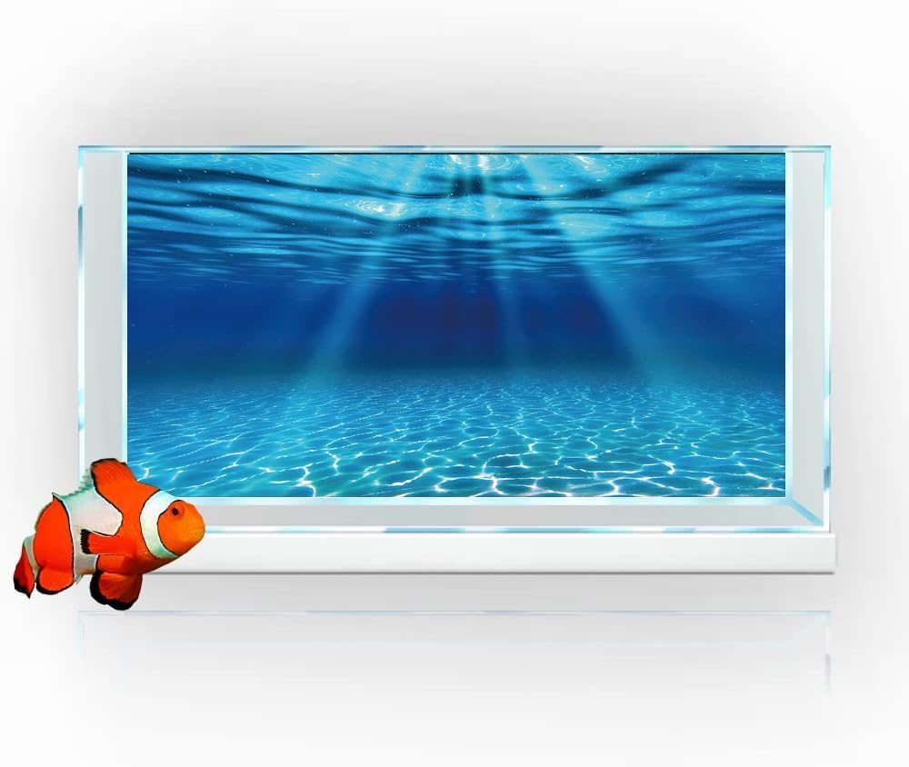 Natural Undersea Aquarium Background, Underwater Ocean Sunlight Fish Tank Background 36X18IN with 8 EVA Double-Sided Tape