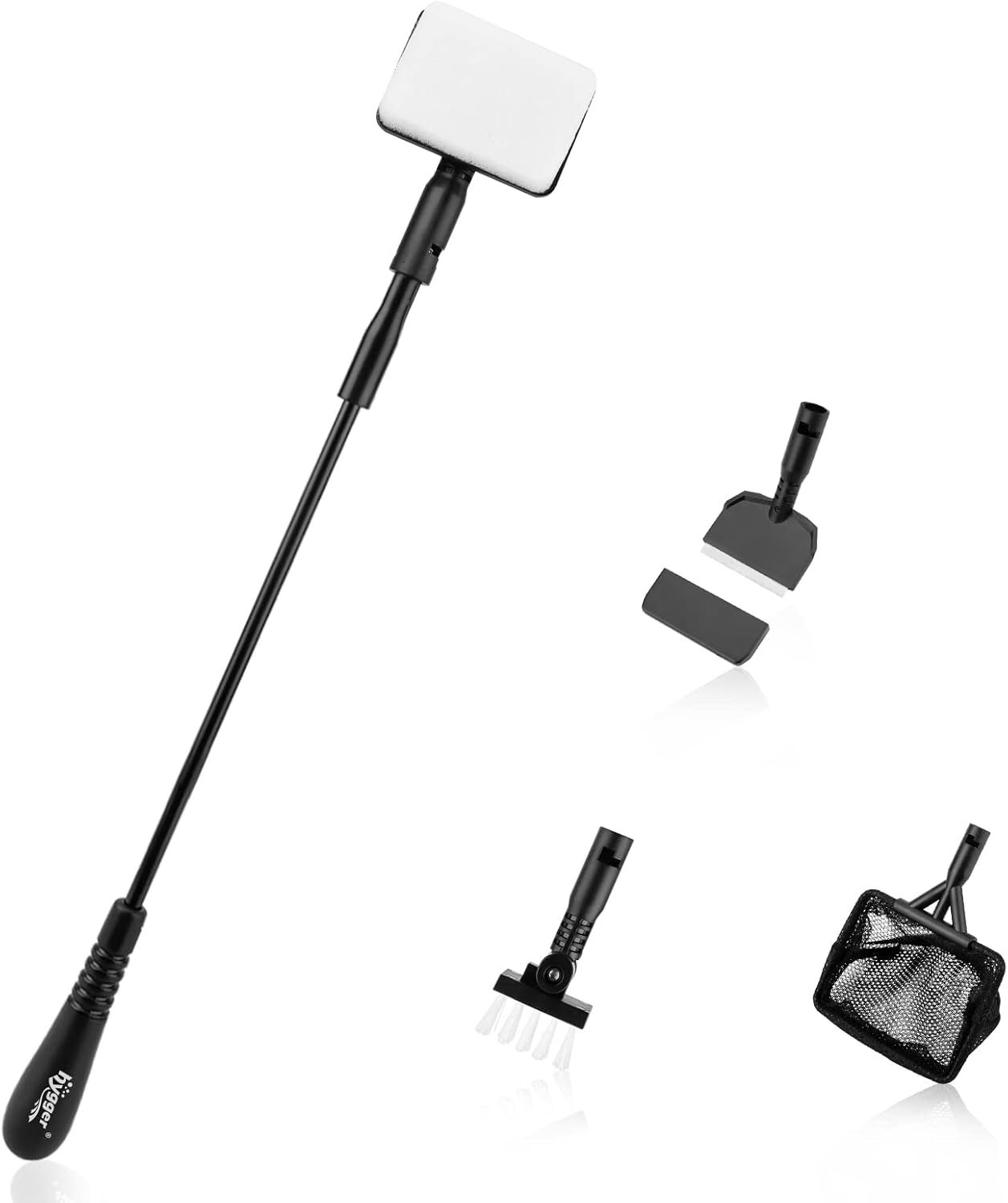 hygger Small Fish Tank Cleaner, Aquarium Cleaning Tools Kit with Handle, Seaweed Scraper, Fishing Net, Sponge Brush,Wall Brush (M)